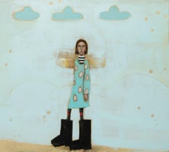 The Leanan Sidhe (LAN-an she) - Abstract Surreal Girl with Blue Sky and Clouds