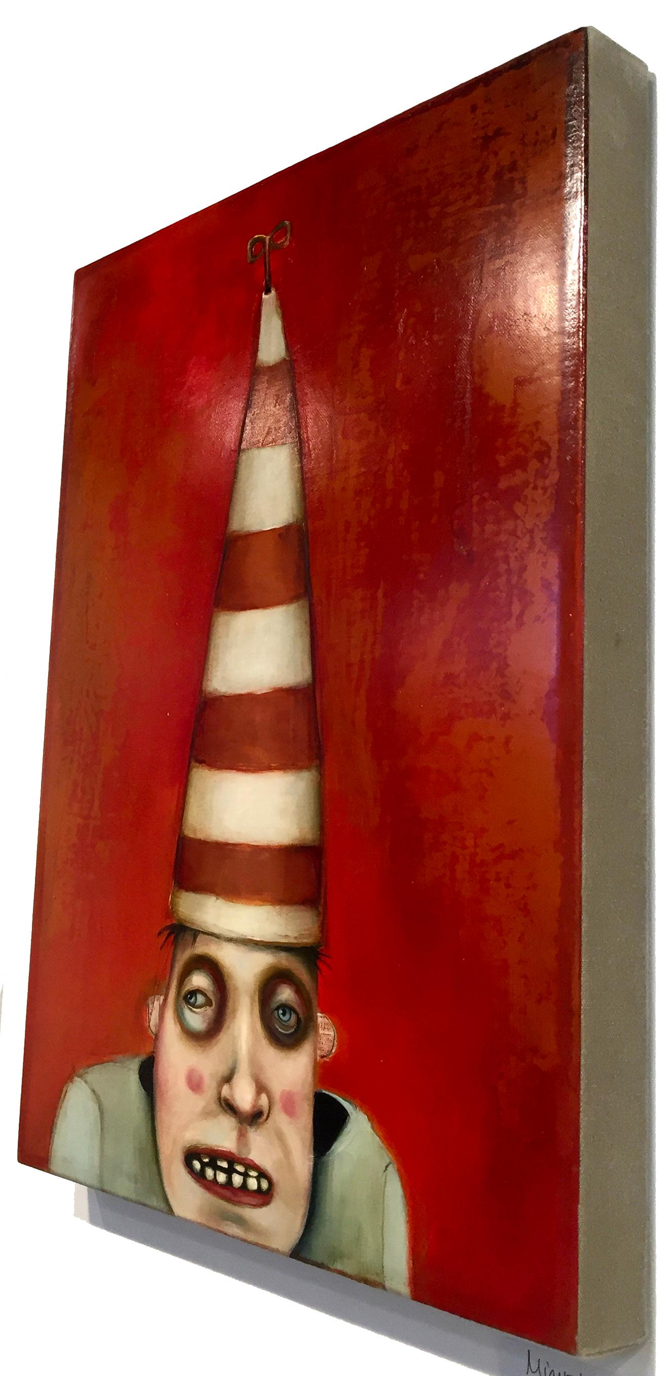 The Lookout by Mikesell, Oil on canvas, red pop figurative whimsical painting 1