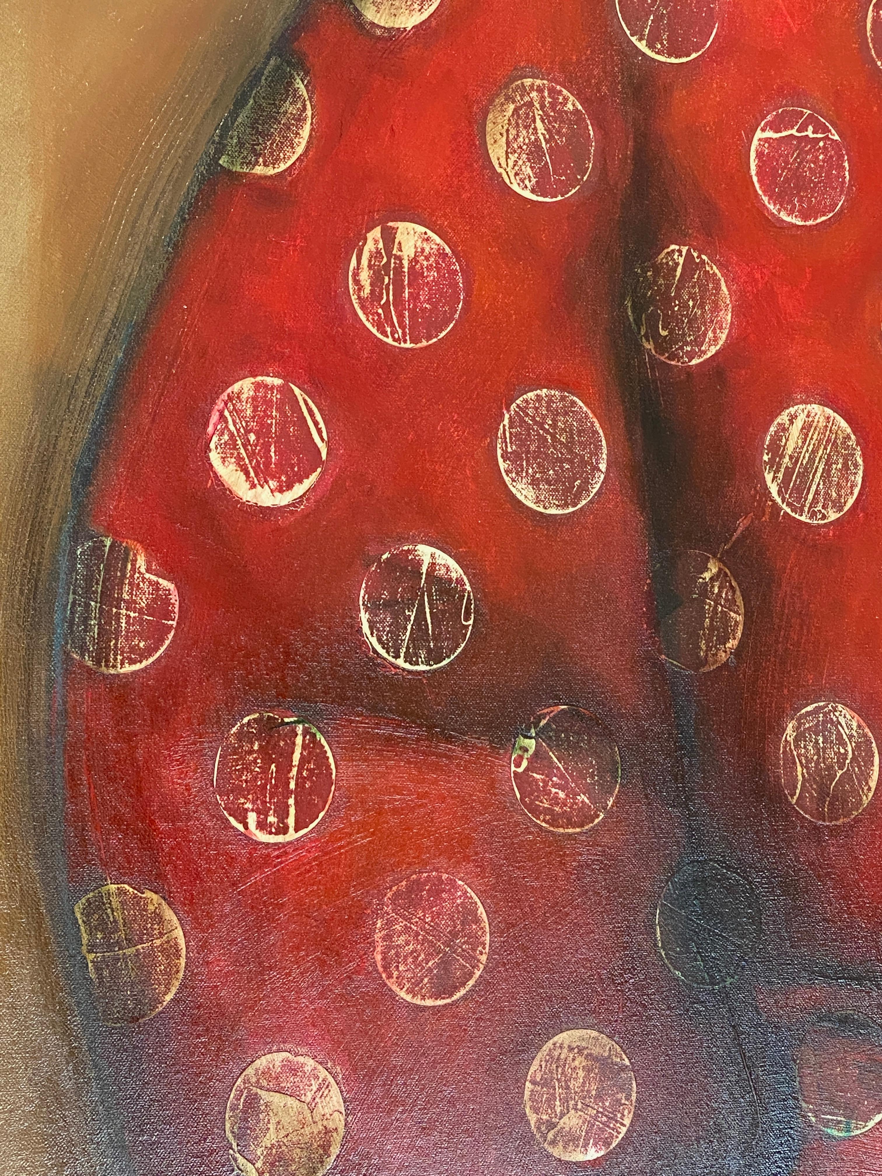 The Crow (The Simurgh and the Crow)
Oil on canvas
60 x 48 in  152 x 122 cm

Michele Mikesell’s The Crow (The Simurgh and the Crow) is a striking figurative painting featuring a woman in a radiant red jumpsuit, her dark hair framing a face rendered