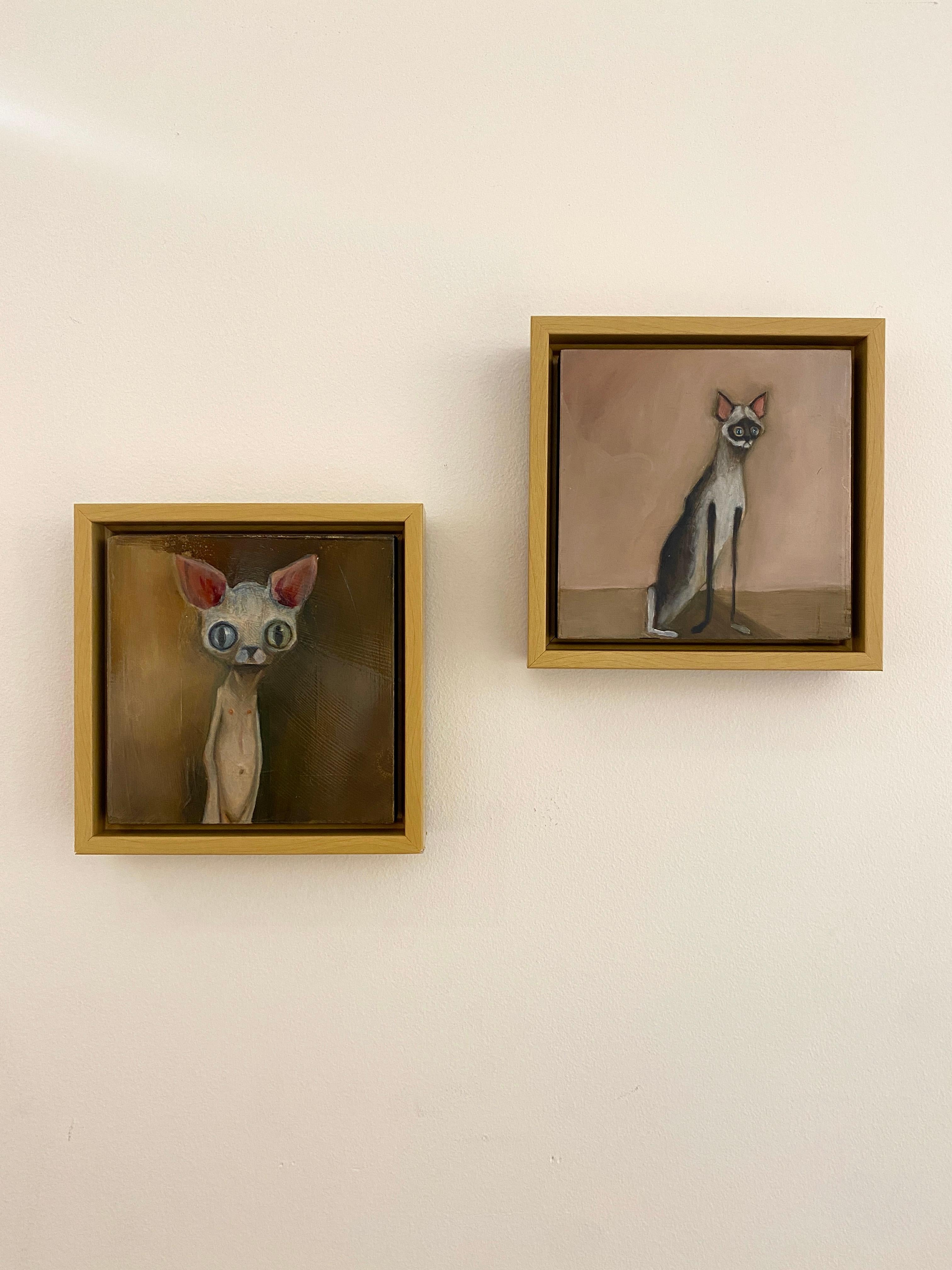 Tripod - Verspielte langbeinige Katze Gemälde, Zeitgenössische Figurative Kunst im Angebot 13