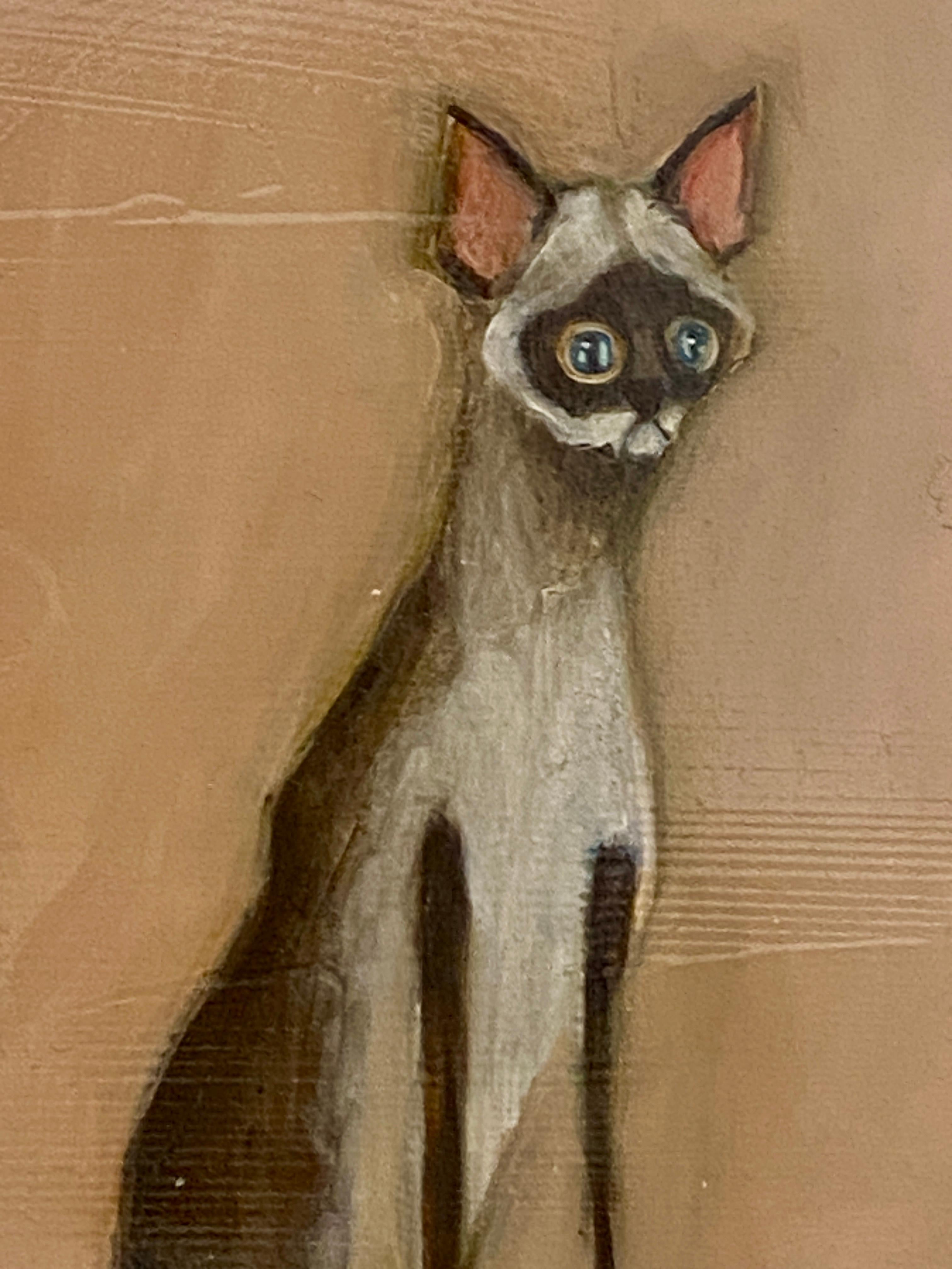 Tripod - Verspielte langbeinige Katze Gemälde, Zeitgenössische Figurative Kunst im Angebot 1