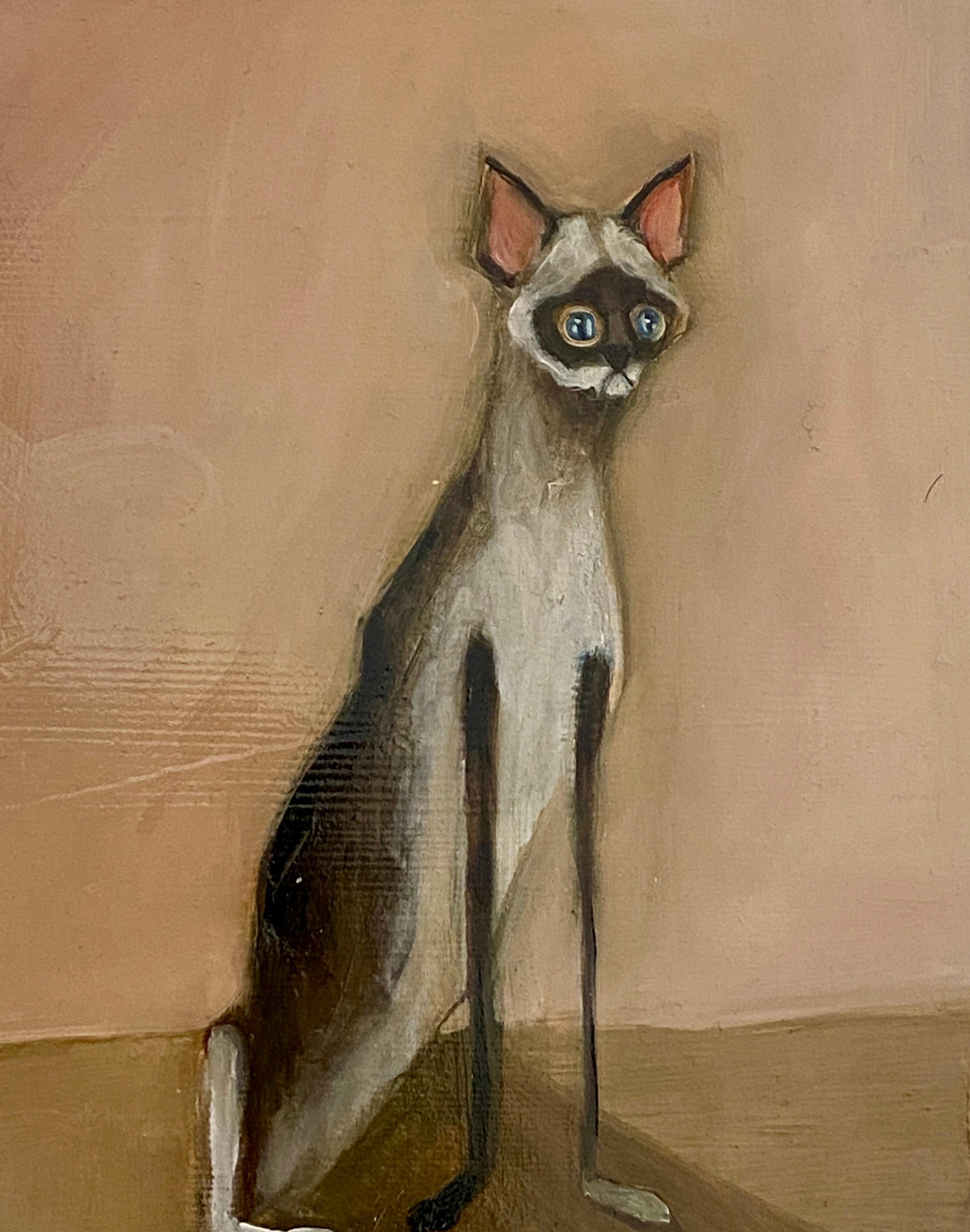 Tripod - Verspielte langbeinige Katze Gemälde, Zeitgenössische Figurative Kunst im Angebot 5