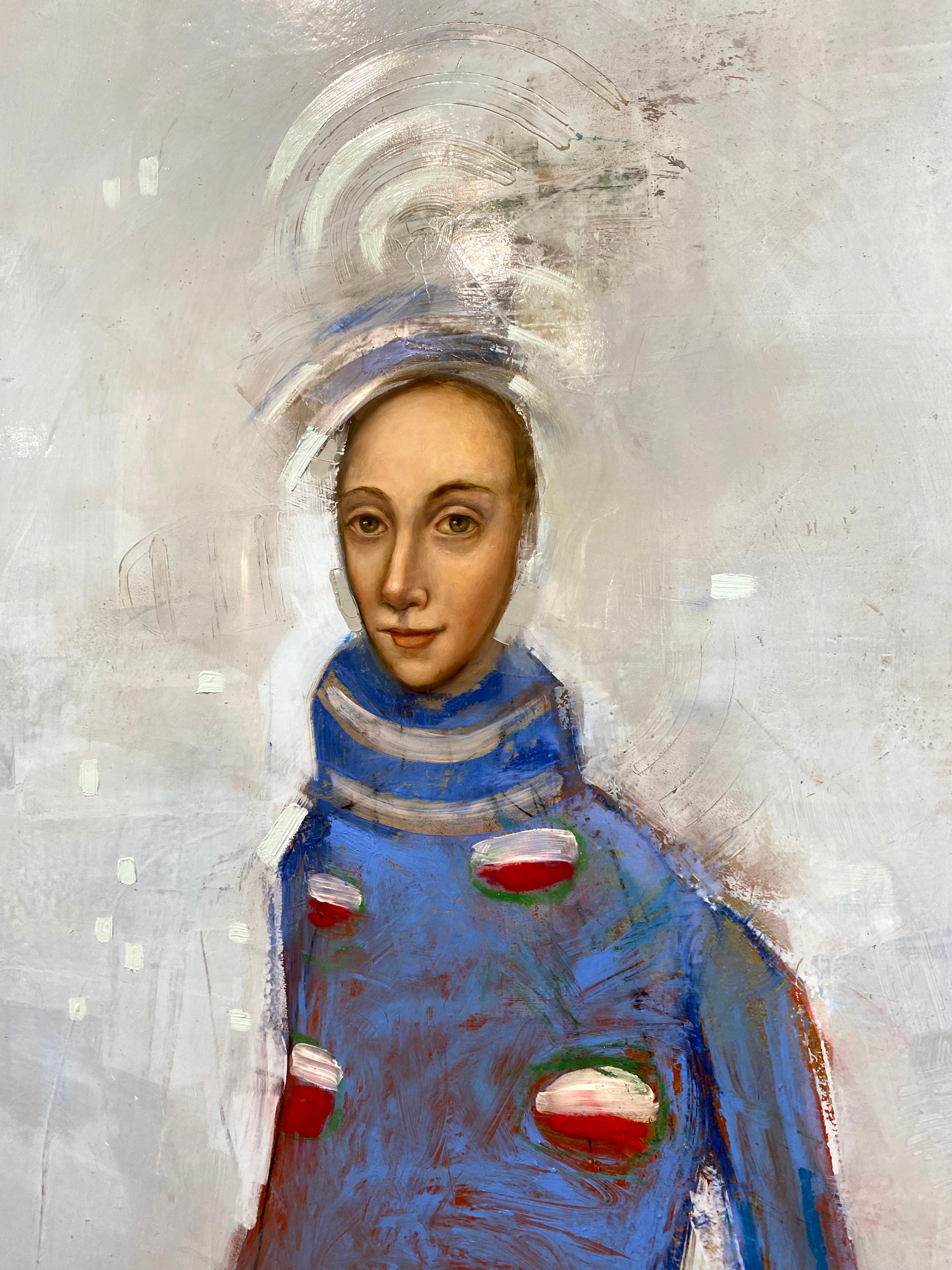 Yemaya Meerjungfrau, Öl auf Leinwand, figuratives Gemälde mit blauer Musterpalette – Painting von Michele Mikesell