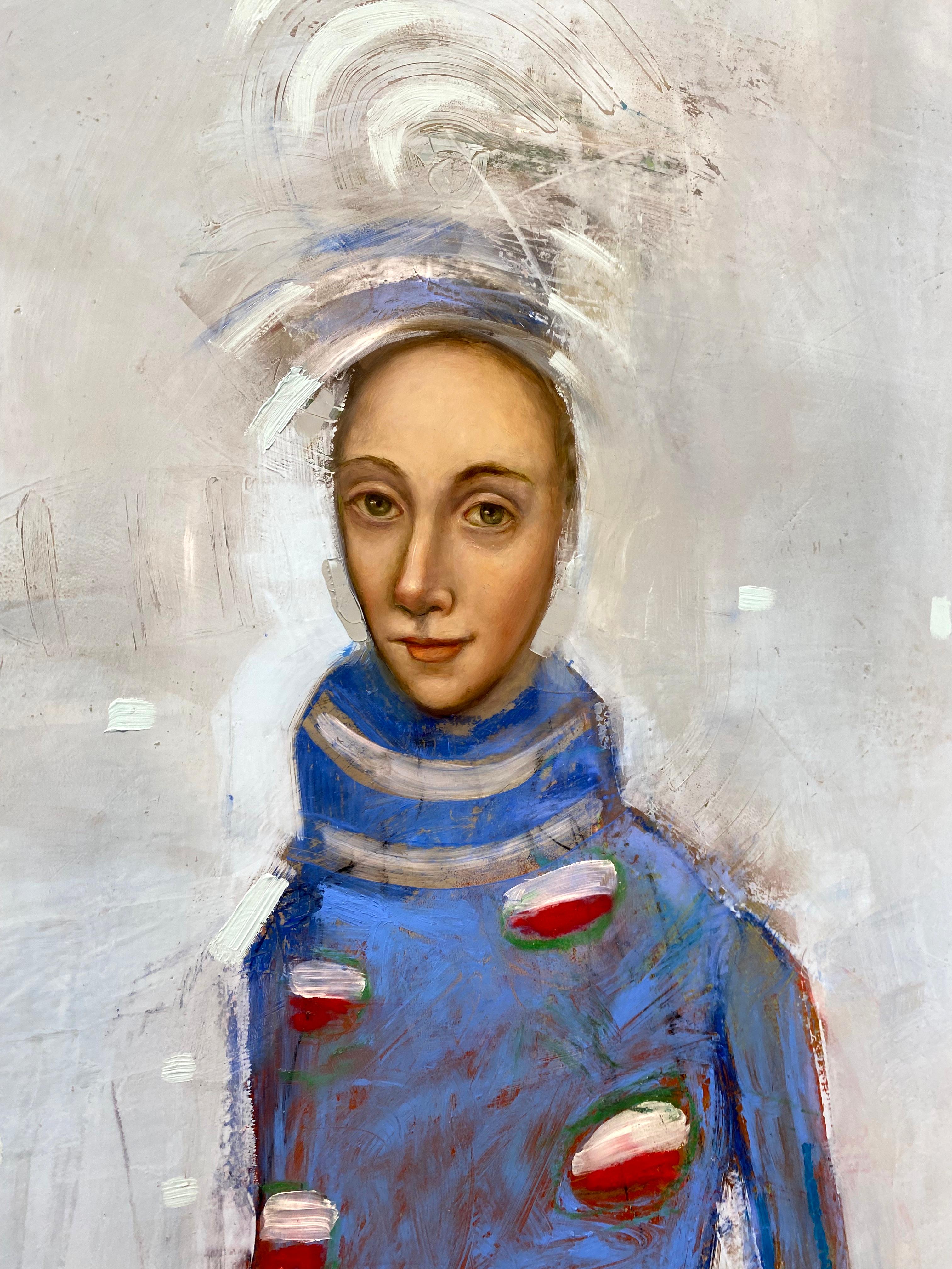 Yemaya Meerjungfrau, Öl auf Leinwand, figuratives Gemälde mit blauer Musterpalette (Zeitgenössisch), Painting, von Michele Mikesell