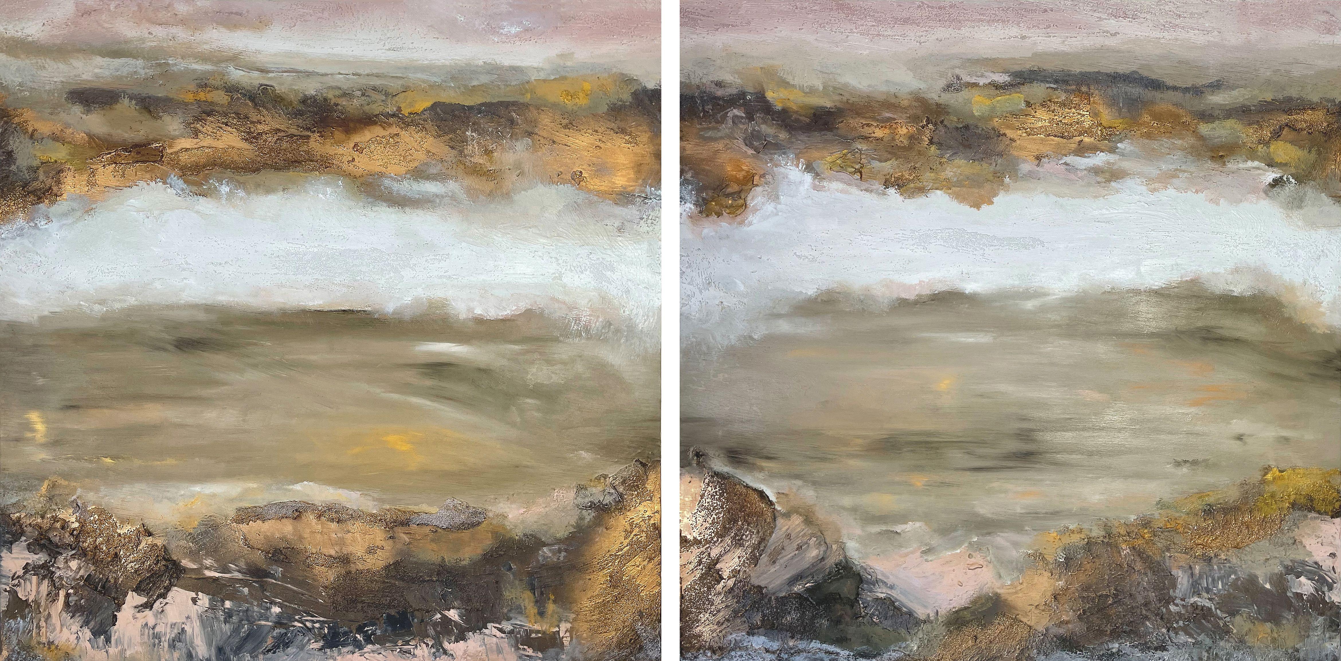 Abstract Painting di Michele Morata - FLORECER {FIORIRE} SET DI 2 ~ DIPTYCH, Pittura, Olio su pannello di Wood