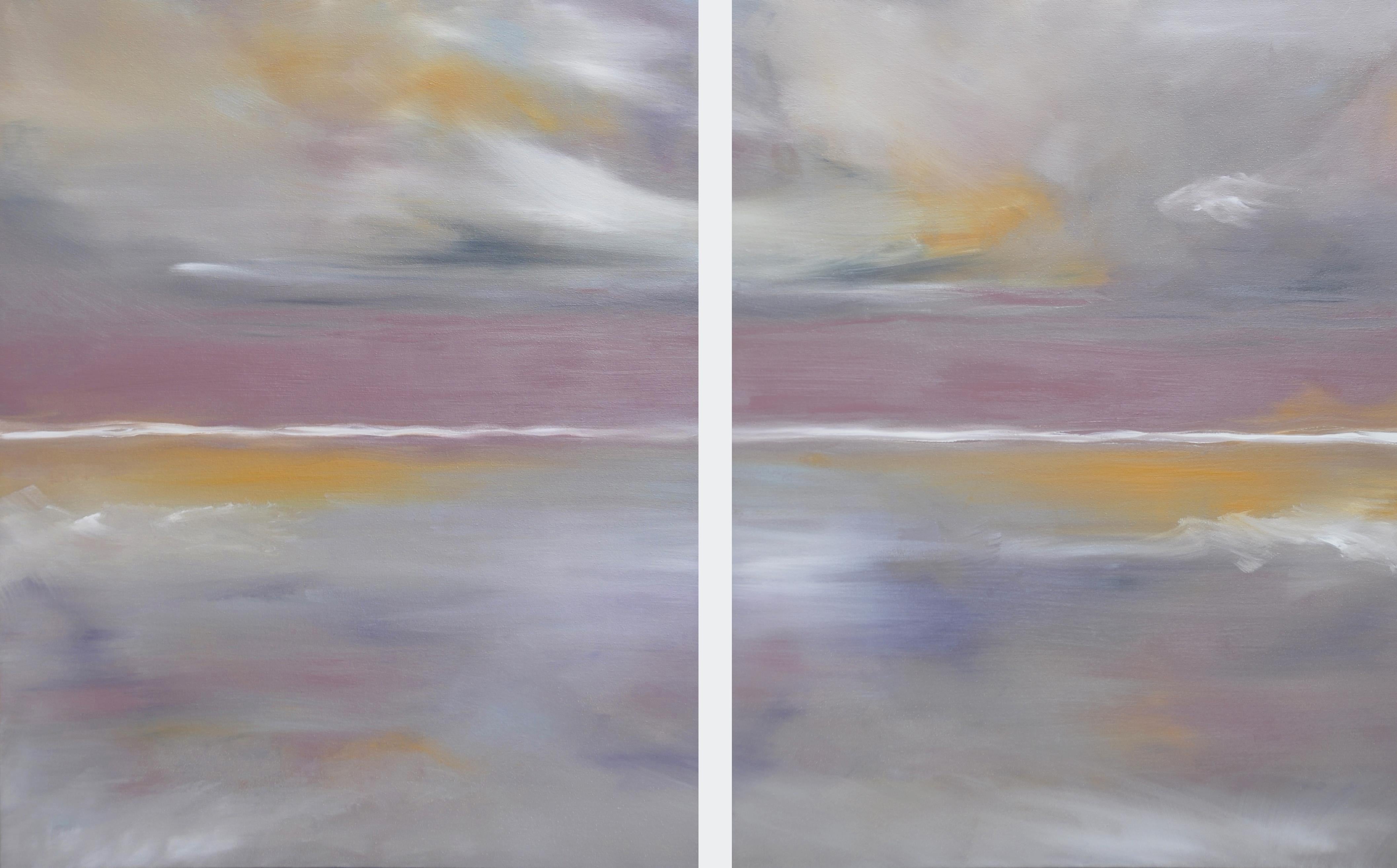 Poetic Art Statement: Days of Halcyon - All is Well. Halcyon II (Diptych) expresses whatever the viewer decides. With no separation, these modern-abstract contemporary paintings equal 48" w x 30" h. They may be separated by 1-3" depending on the