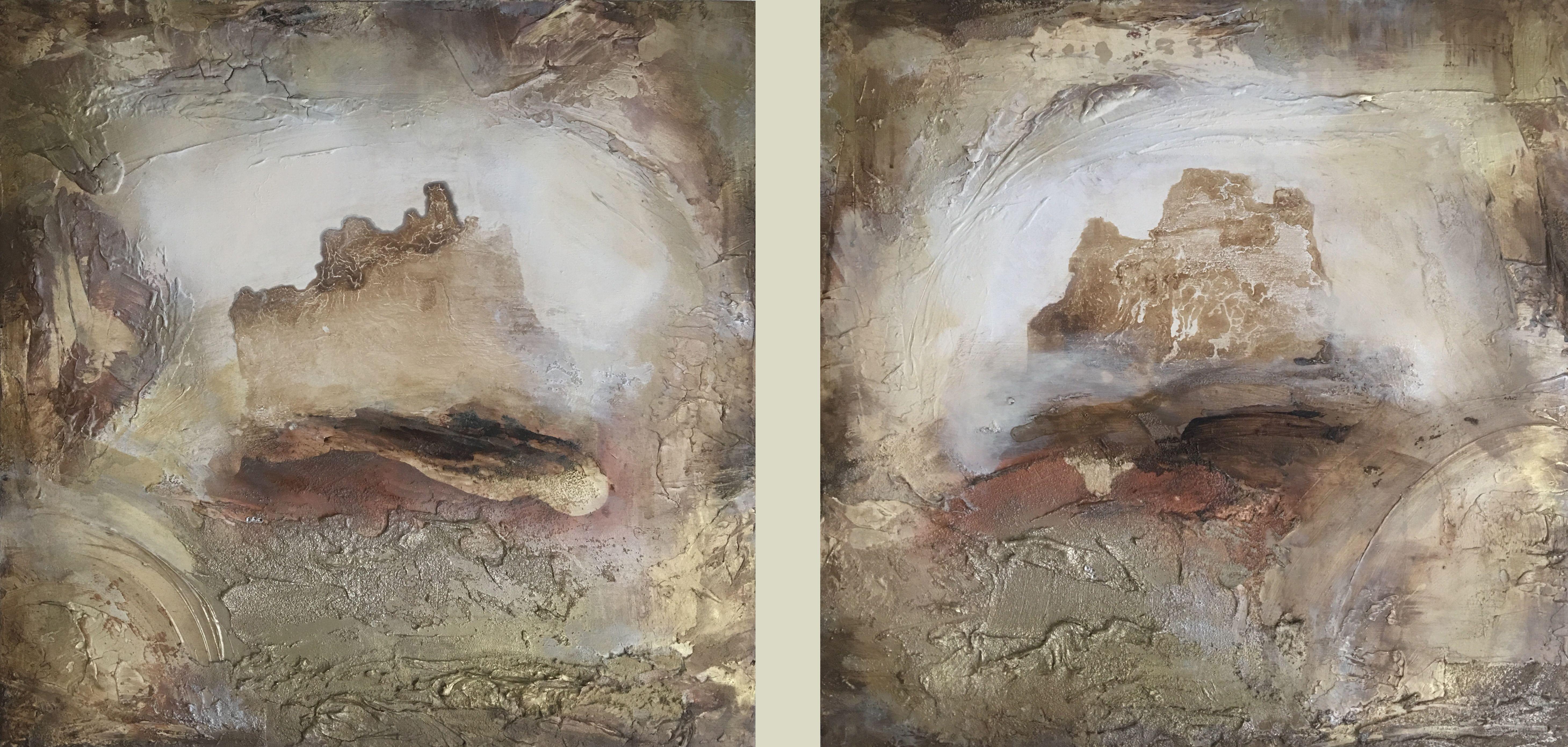 Michele Morata Abstract Painting - PORTAL {CHAMPAGNE DIPTYCH}, Painting, Oil on Wood Panel