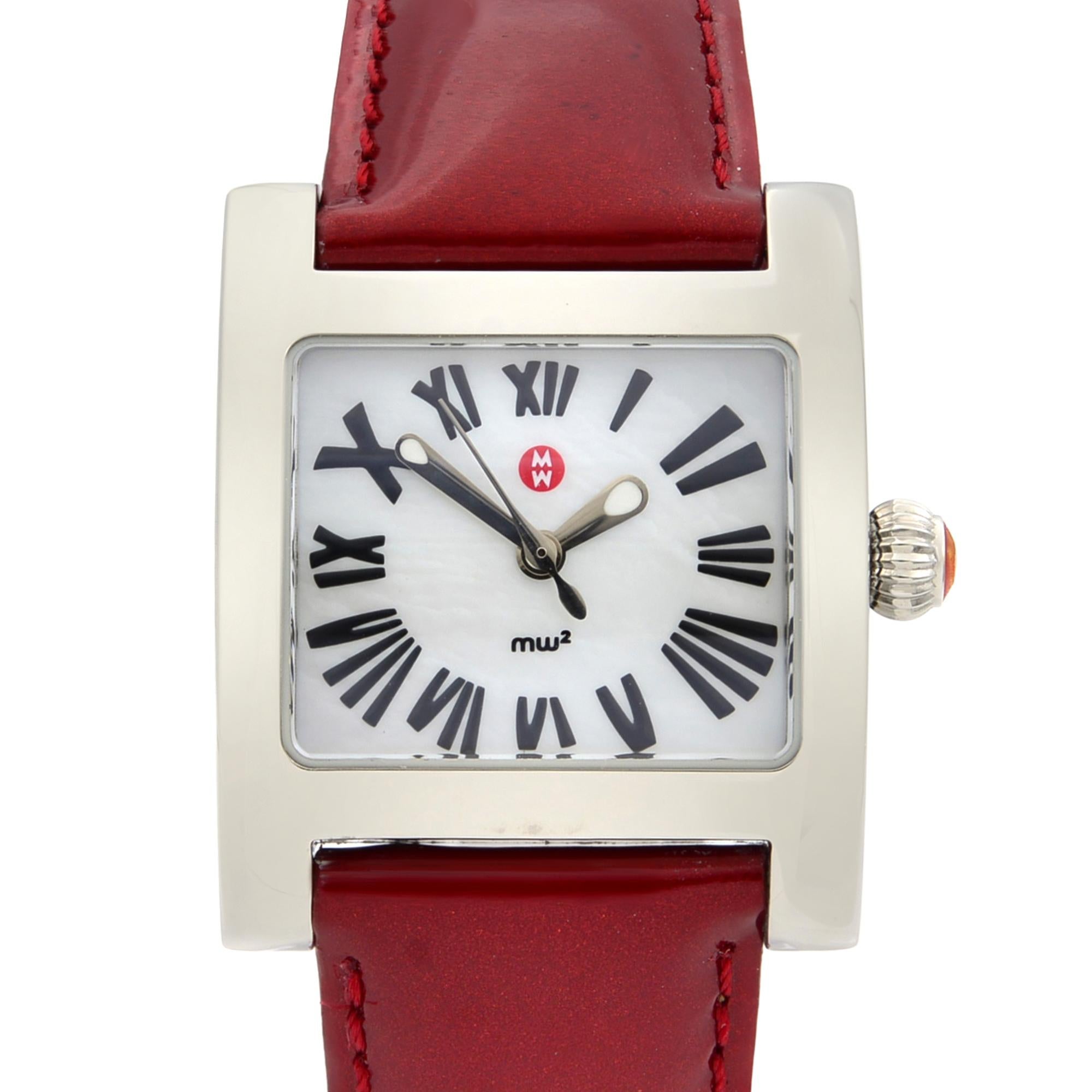 This watch comes with manufacturer's box and papers.
Details:
Model Number 71-740
Brand MICHELE
Department Women
Style Dress/Formal
Model mw2
Band Color Red
Dial Color Mother of Pearl
Case Color Gray
Display Analog
Year Manufactured 2010-Now
Dial