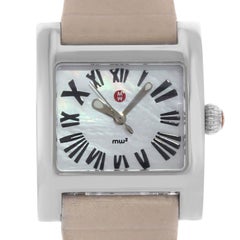 Michele MW2 Mini White MOP Dial Square Leather Steel Quartz Ladies Watch