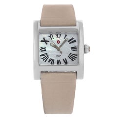 Michele MW2 Mini White MOP Dial Square Leather Steel Quartz Ladies Watch