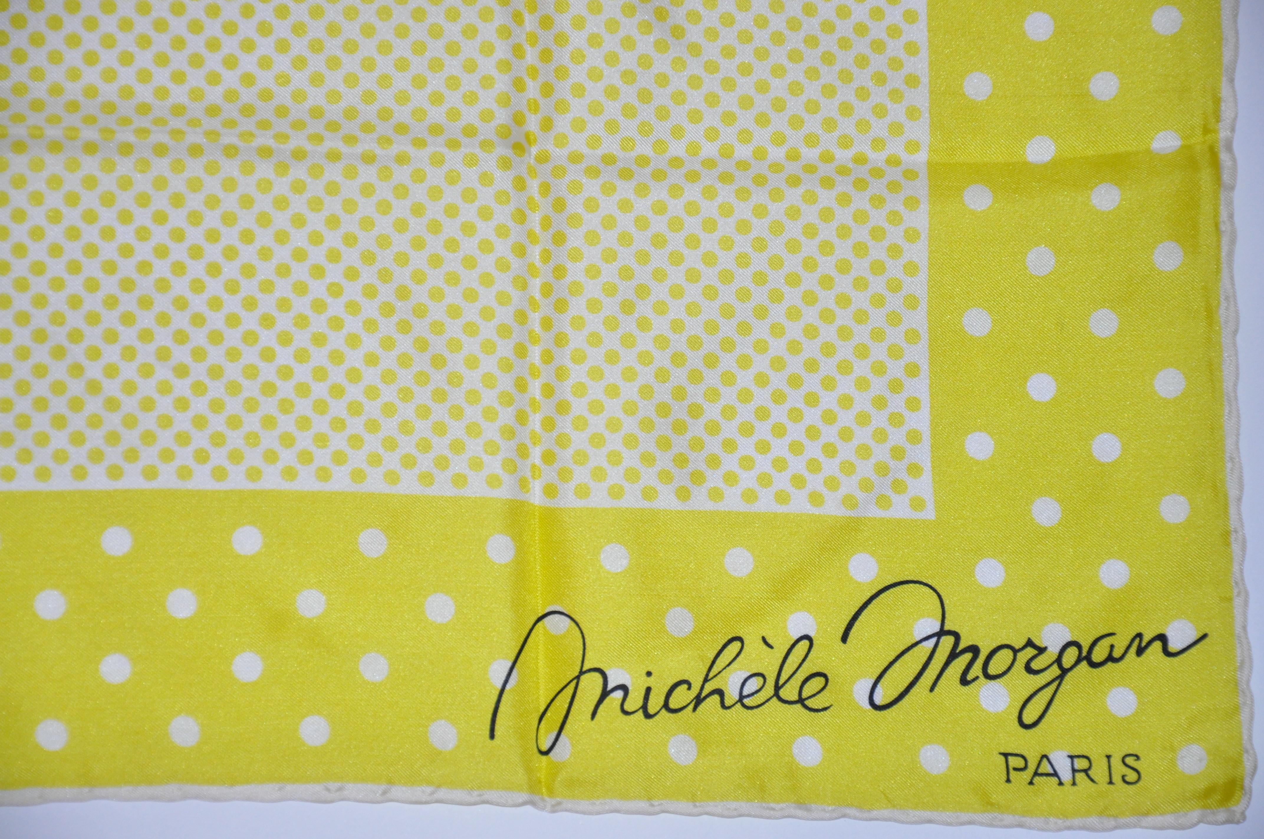 Michele Norgan (Paris) Lime-Green & Pearl Polka Dot Silk Scarf For Sale 1