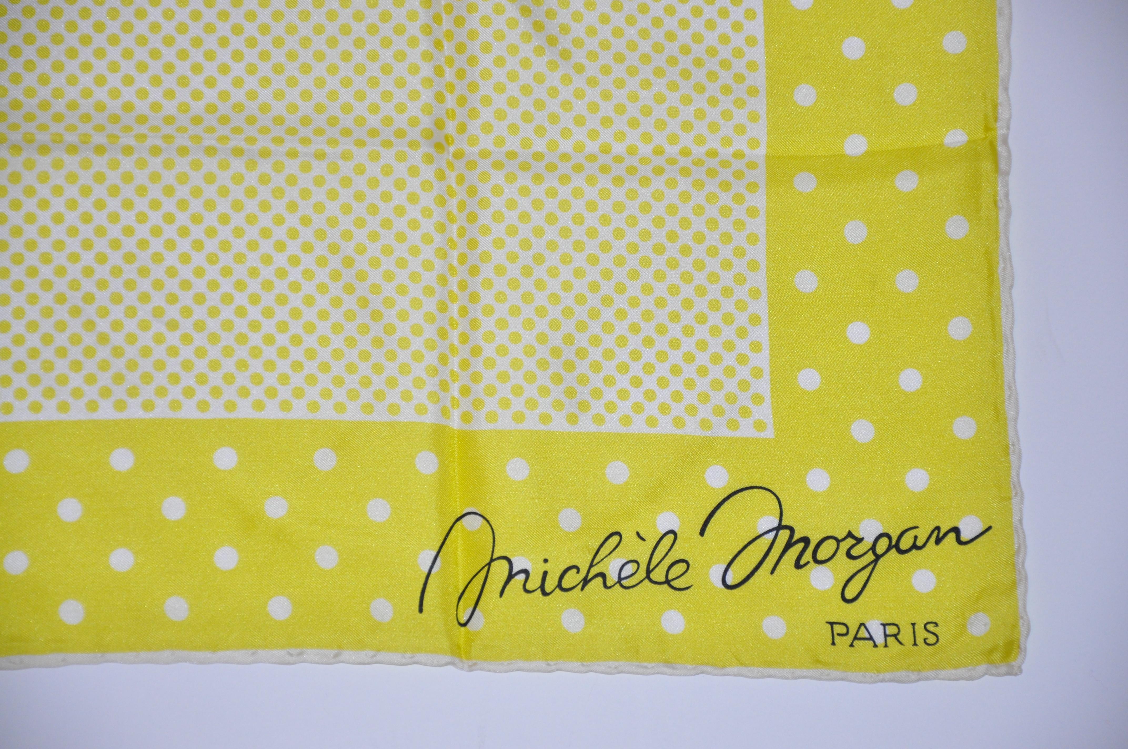 Michele Norgan (Paris) Lime-Green & Pearl Polka Dot Silk Scarf For Sale 3