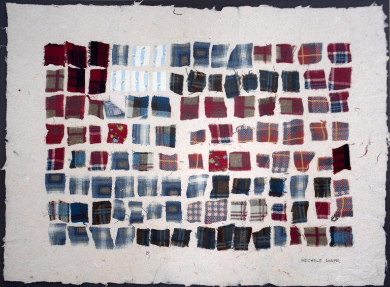 Michele Oka Doner Fabric Collage on Hand Made Paper In Good Condition For Sale In Keego Harbor, MI