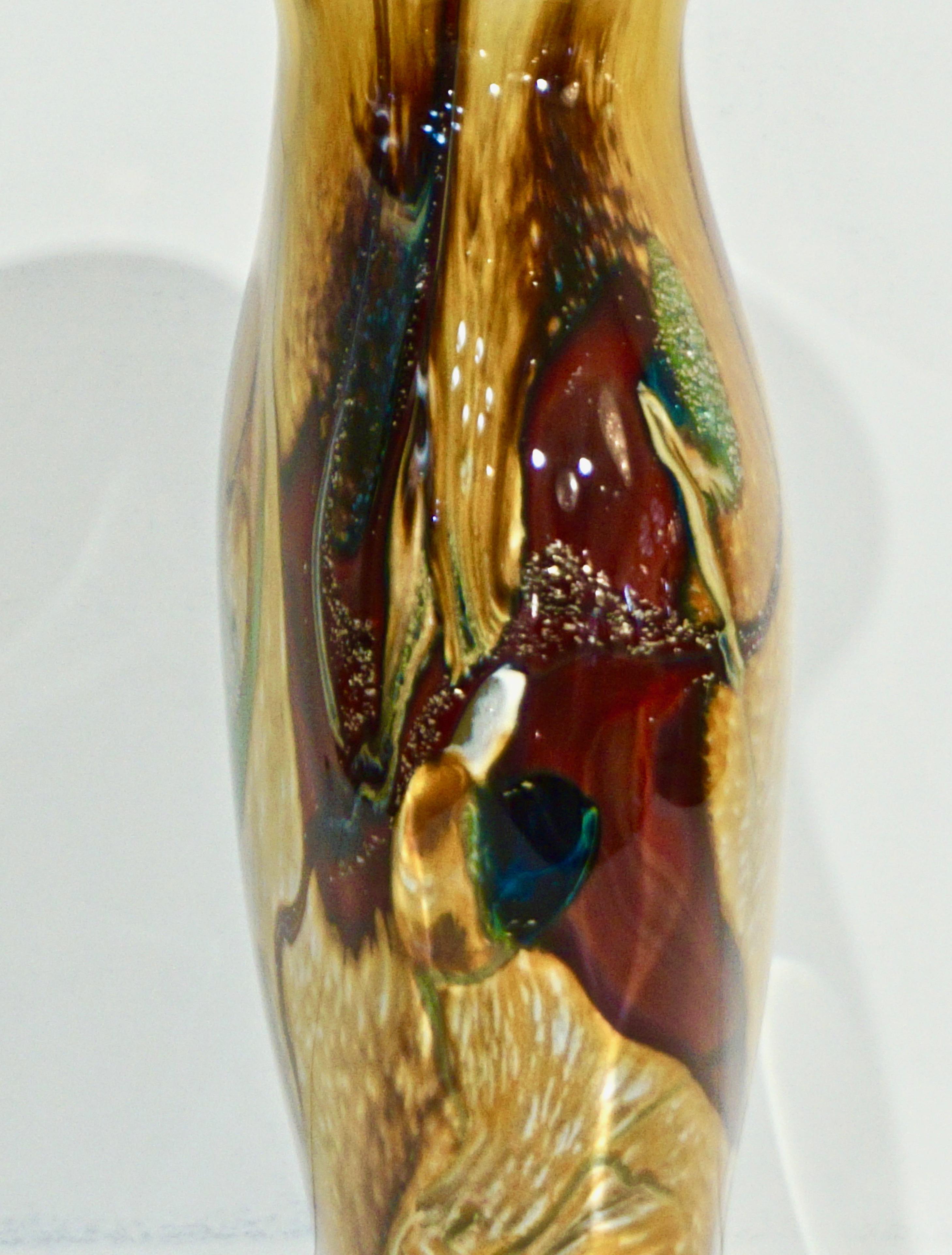 Michele Onesto 1990s Green Yellow Blue Silver Overlaid Crystal Murano Glass Vase 3