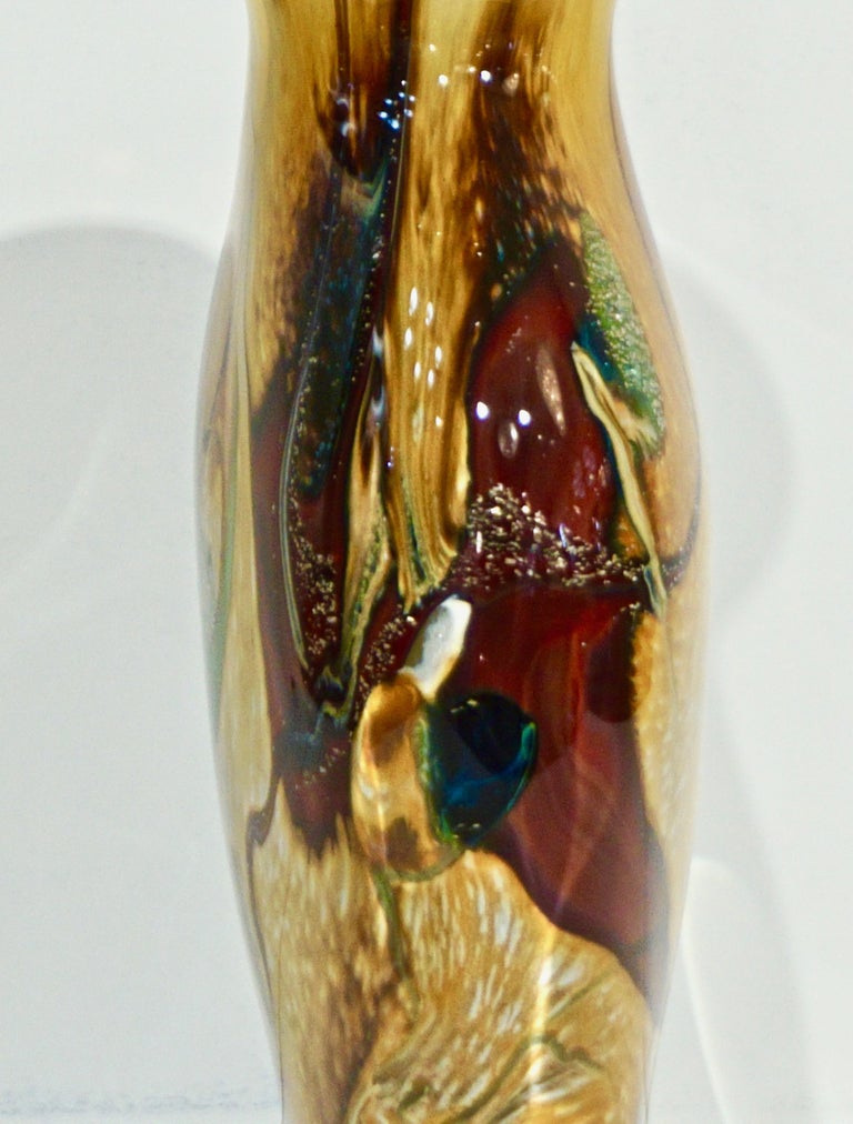 Michele Onesto 1990s Green Yellow Blue Silver Overlaid Crystal Murano Glass Vase For Sale 5