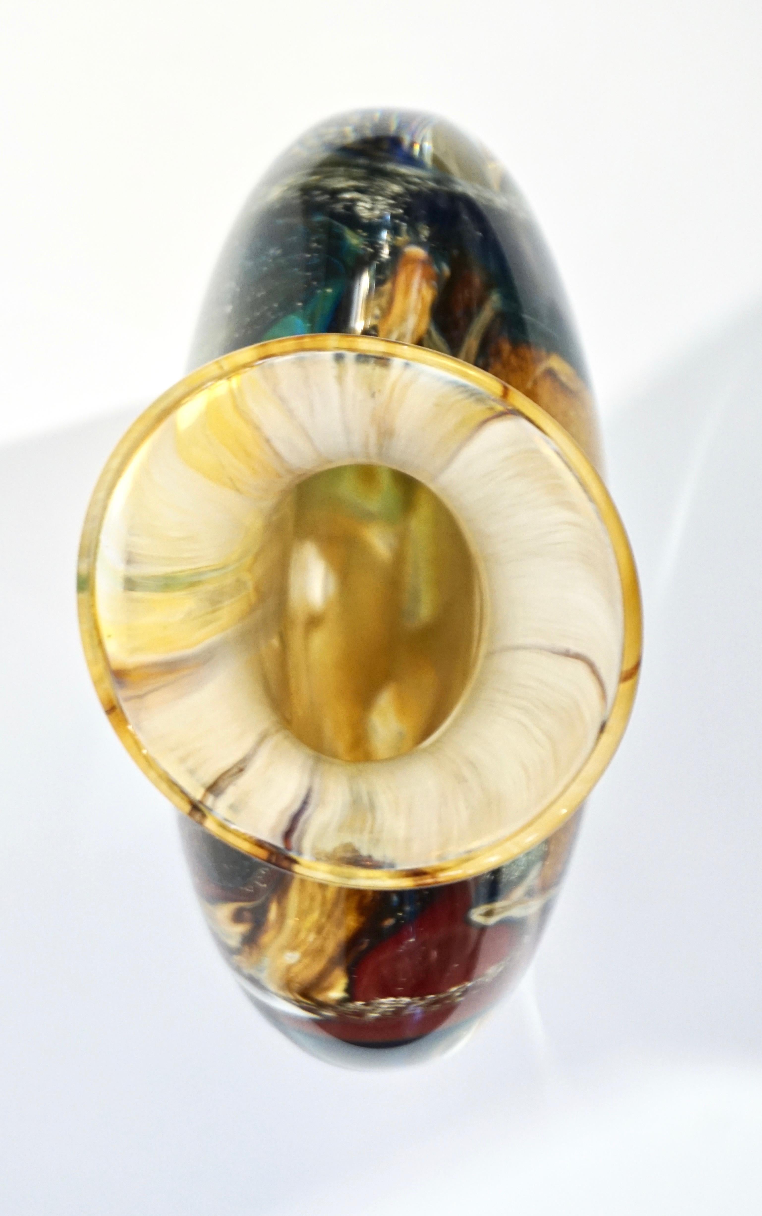 Michele Onesto 1990s Green Yellow Blue Silver Overlaid Crystal Murano Glass Vase 5
