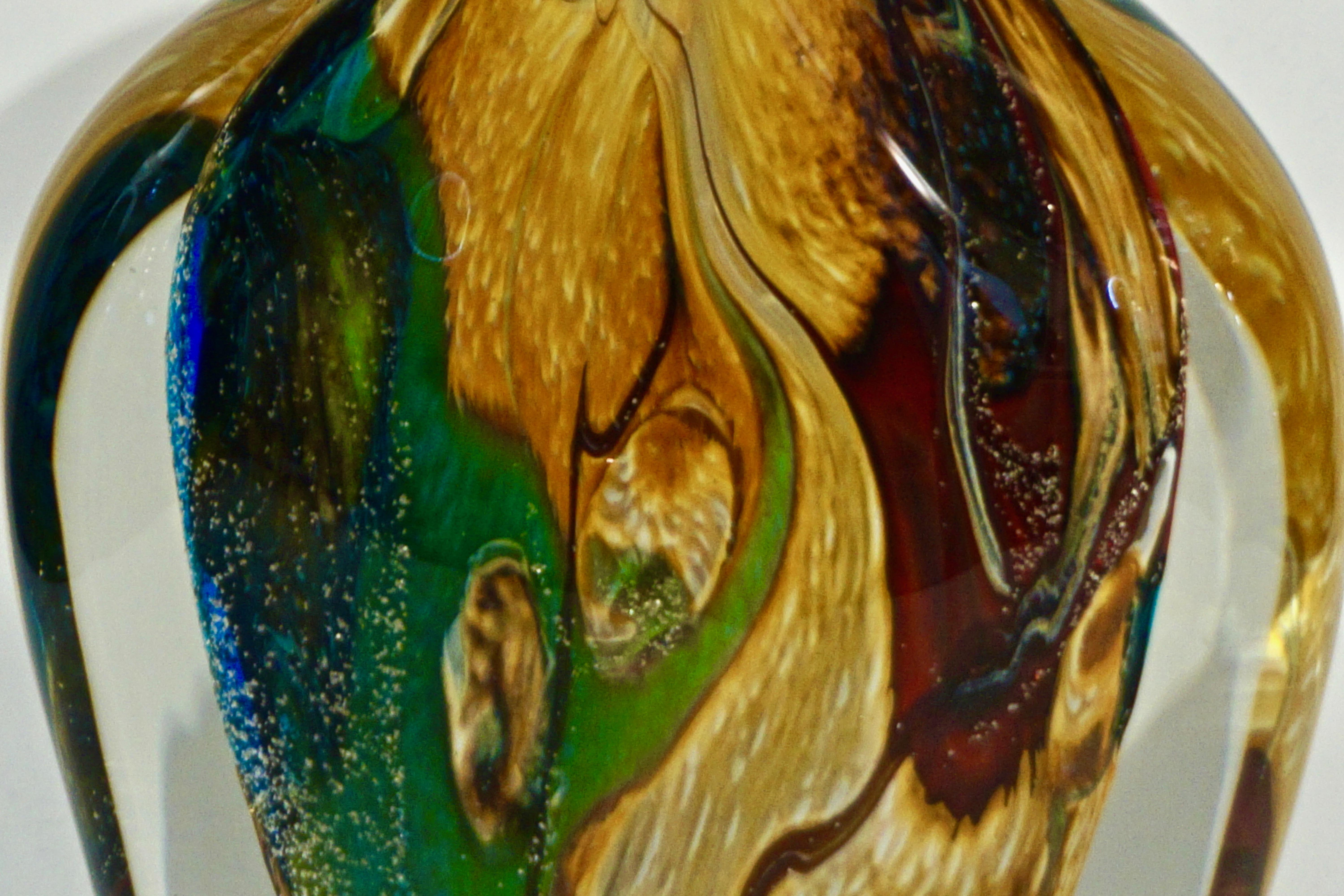 Michele Onesto 1990s Green Yellow Blue Silver Overlaid Crystal Murano Michele Onesto 1990s Green Yellow Blue Silver Overlaid Crystal Murano