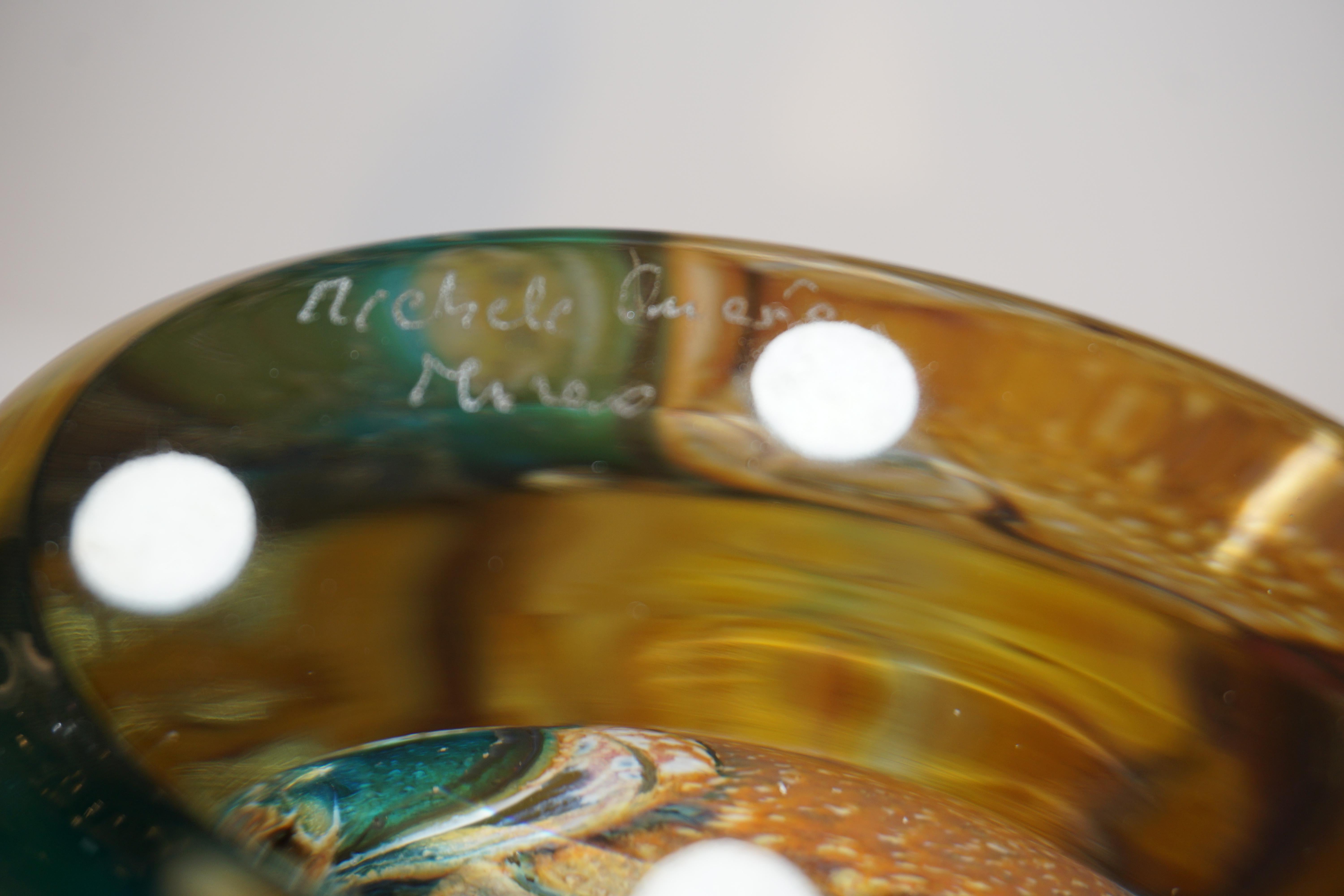 Organic Modern Michele Onesto 1990s Green Yellow Blue Silver Overlaid Crystal Murano Glass Vase