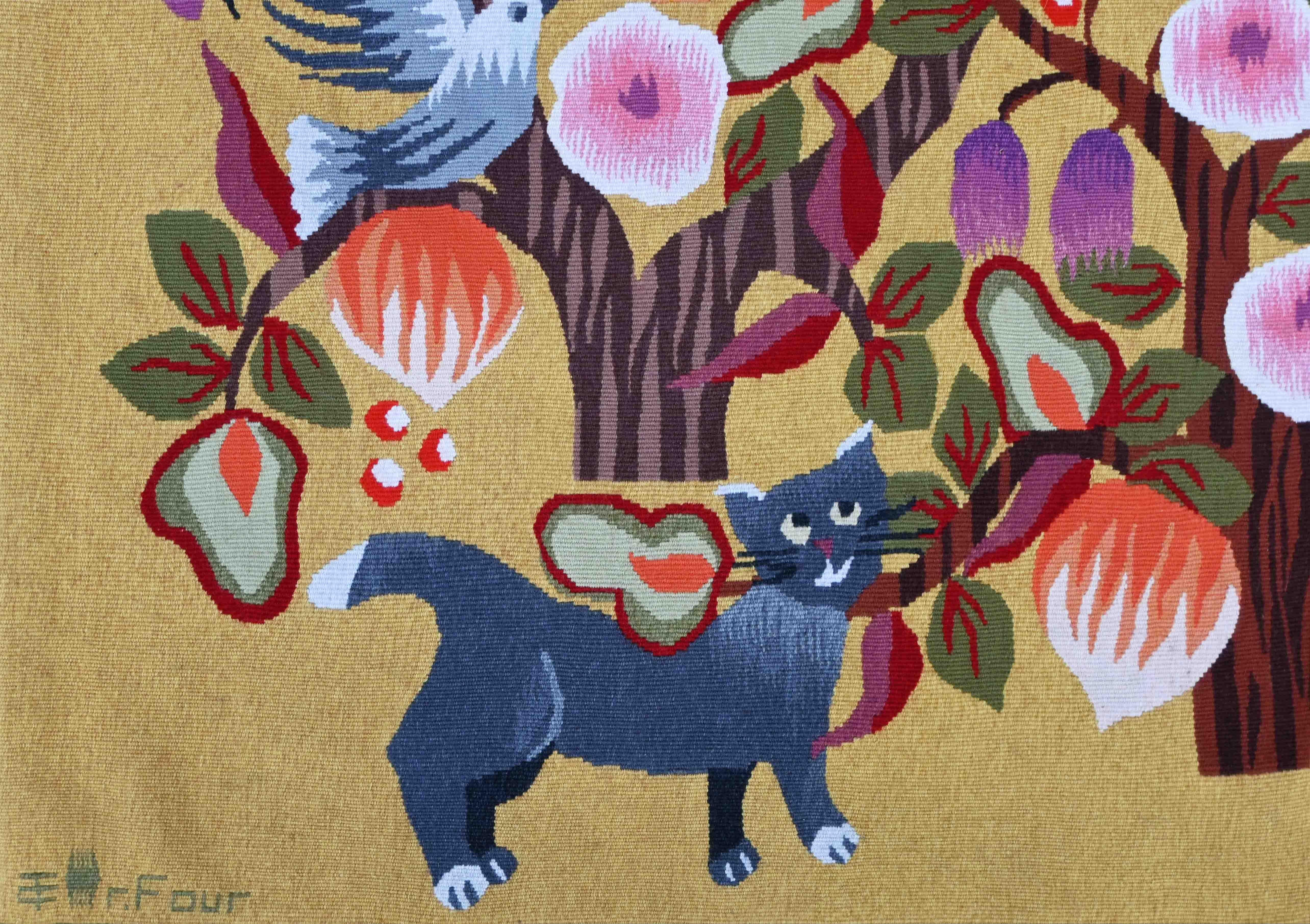 Michèle RAY - Moderner französischer Aubusson-Wandteppich 20. Signiert, Monogramm, Nr. 1443 (Wolle) im Angebot