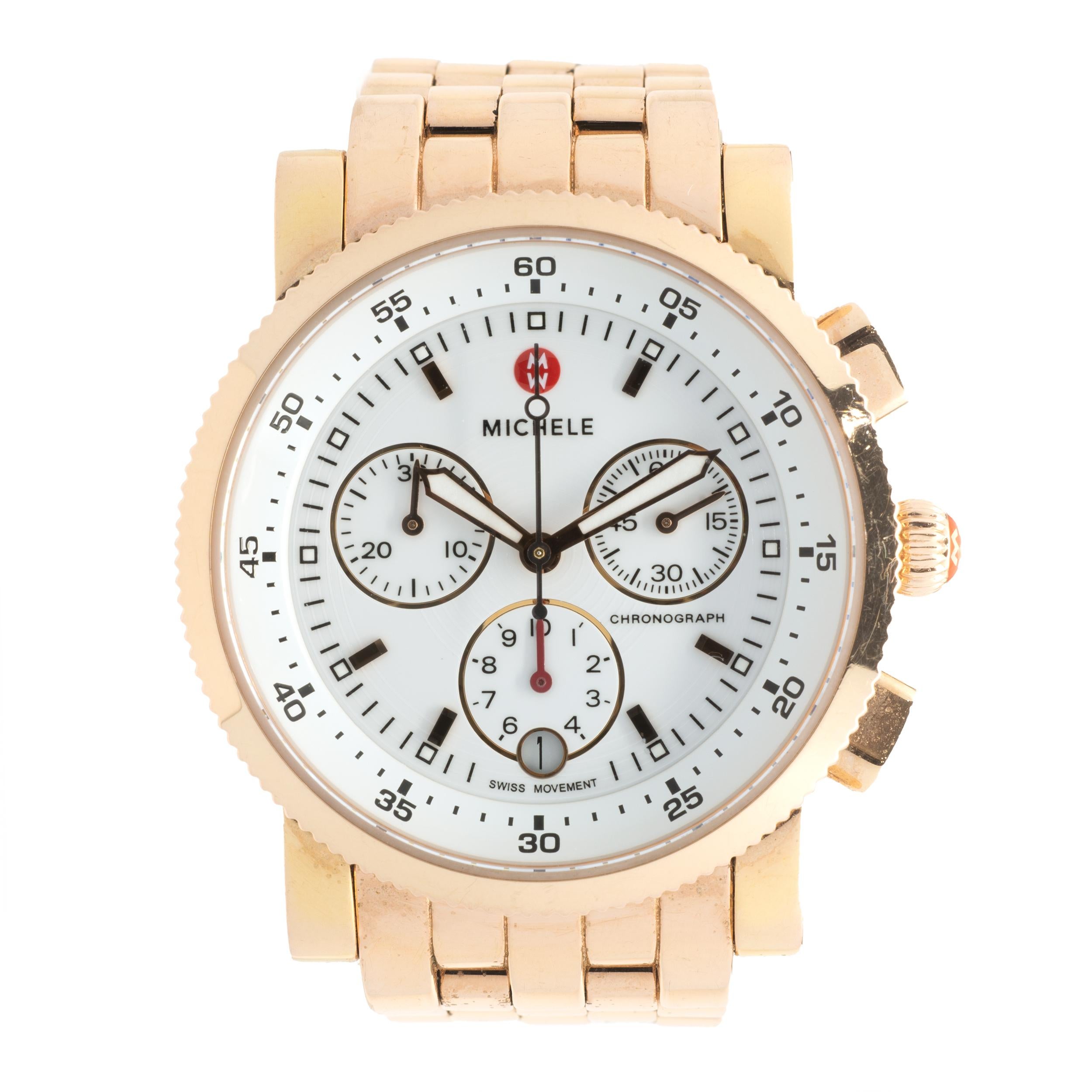 Michele
 20MM Stainless Steel & Diamond Chronograph Bracelet Watch