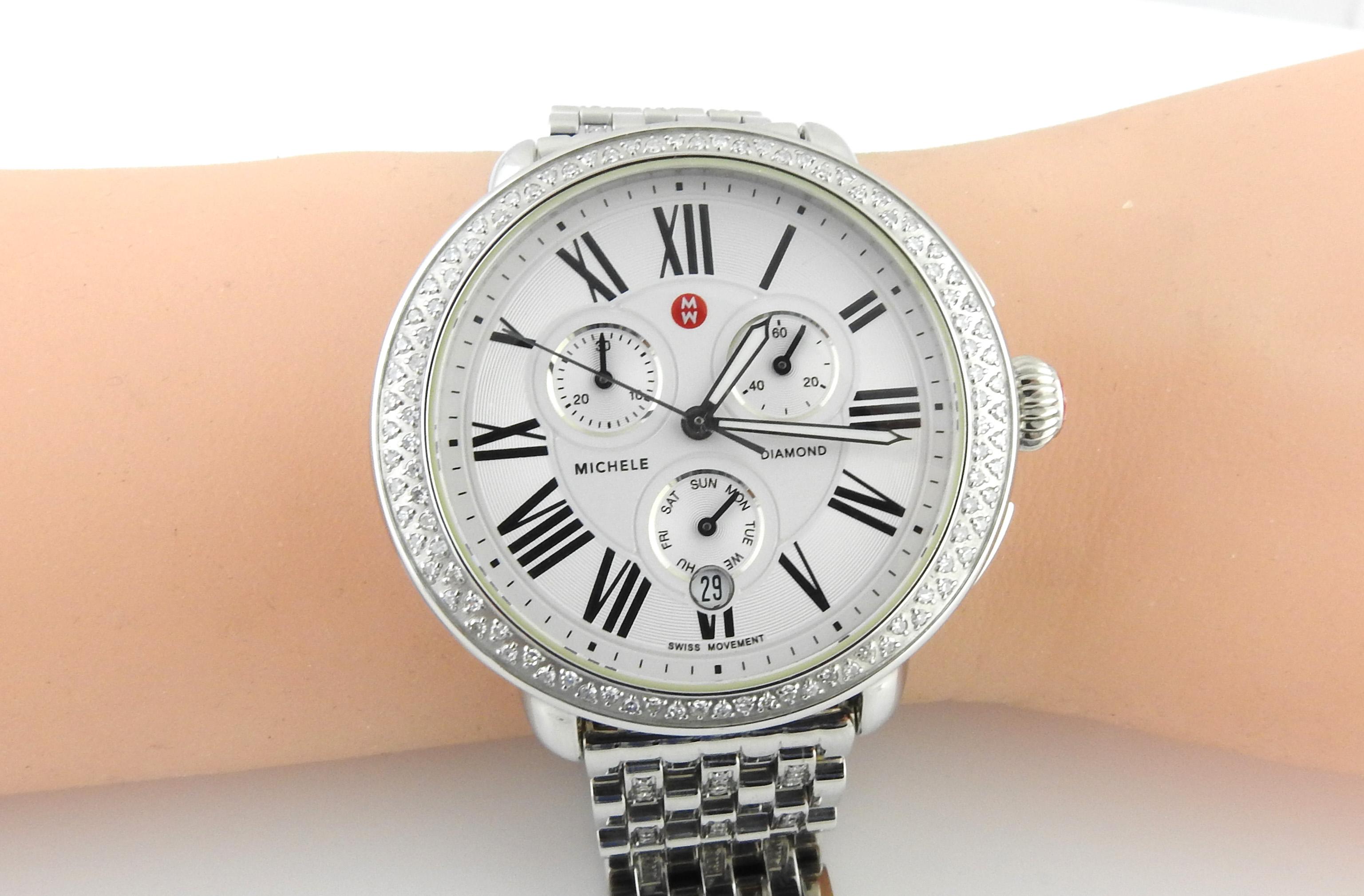 Women's or Men's Michele Serein Diamond Stainless Watch MW21A01A1966 White Round Dial