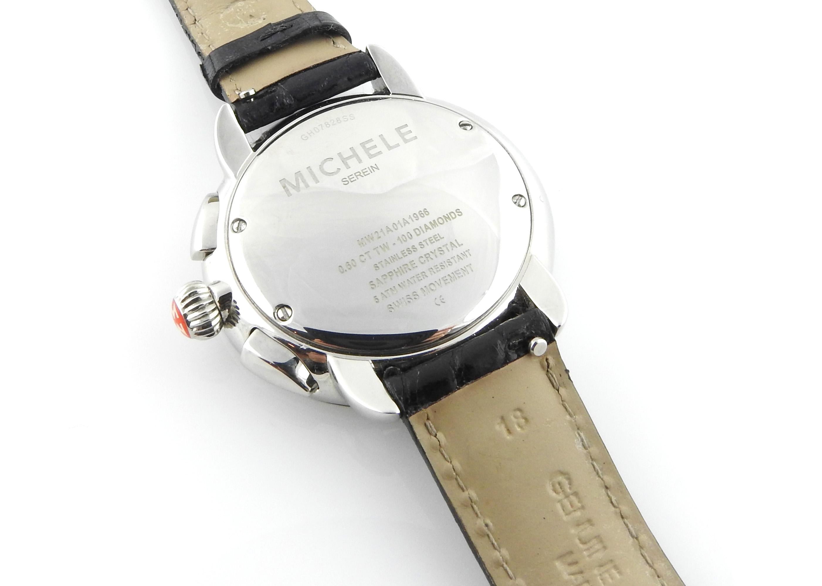 Michele Serein Diamond Watch MW21A01A1966 Black Leather Band w/Box In Good Condition In Washington Depot, CT