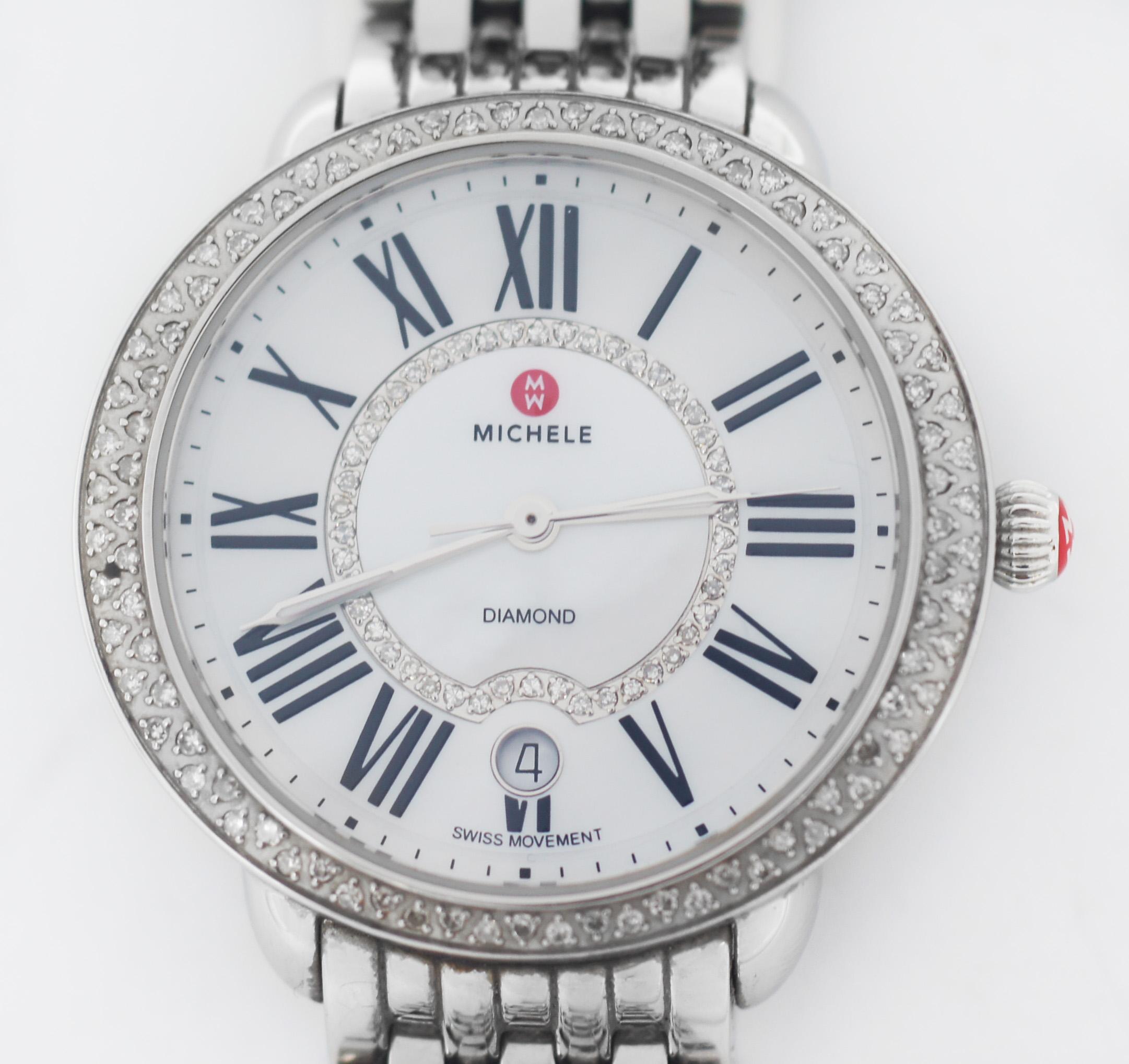 Brilliant Cut Michele Serein MW21B01A1963 Date Diamond Watch For Sale