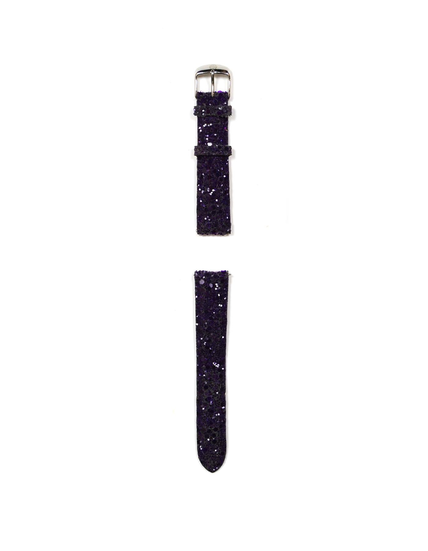 Michele Set of Three Purple Woman's Thin Watch 18MM Straps 

Made In: USA, Switzerland
Color: Purple
Materials: Glitter, Metallic, Rubber, Leather
Closure/Opening: Tang buckles
Overall Condition: Excellent pre-owned condition, with the exception of