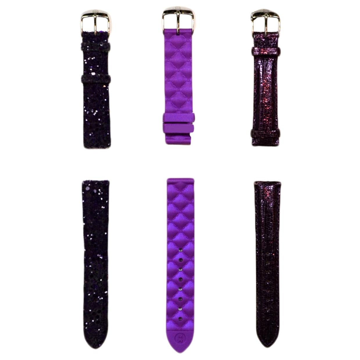 Michele Set of Three Purple Woman's Thin Watch 18MM Straps 