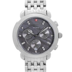 Michele Sidney Chronograph Steel Grey Diamond Dial Ladies Watch MWW30A000027