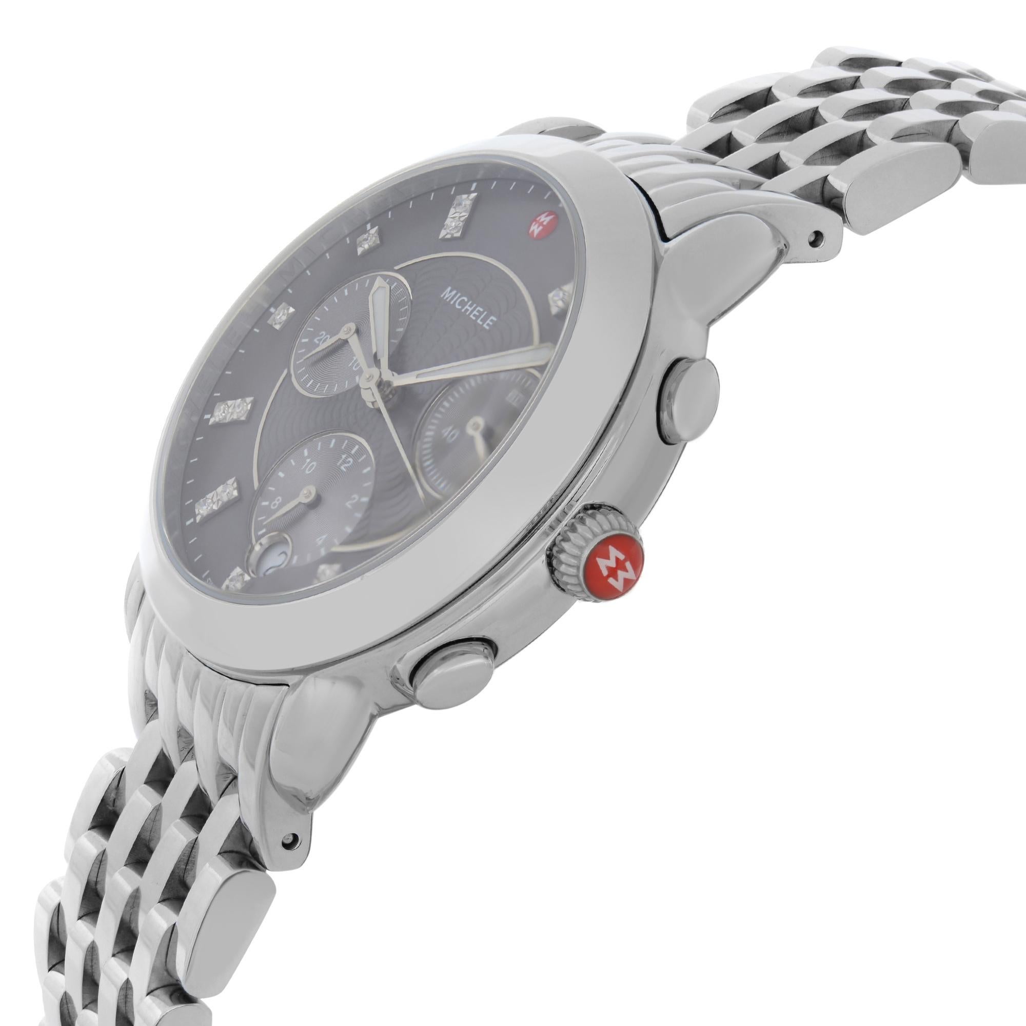 Michele Sidney Montre chronographe pour femme en acier avec cadran en diamant gris MWW30A000027 Pour femmes en vente