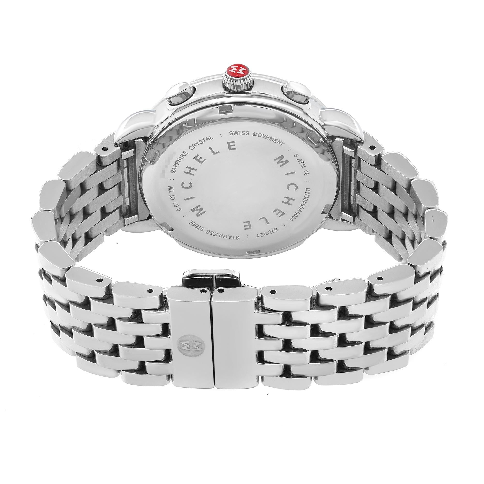 Michele Sidney Montre chronographe pour femme en acier avec cadran en diamant gris MWW30A000027 en vente 1
