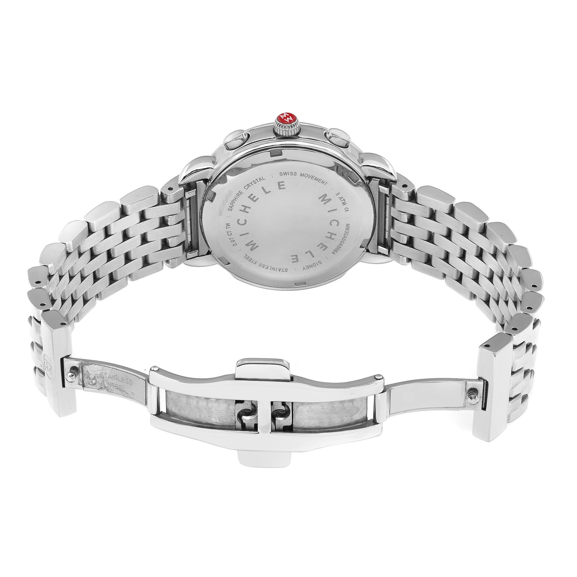 Michele Sidney Montre chronographe pour femme en acier avec cadran en diamant gris MWW30A000027 en vente 2