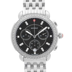 Michele Sidney Diamond Bezel Steel Black Dial Quartz Ladies Watch MWW30A000034