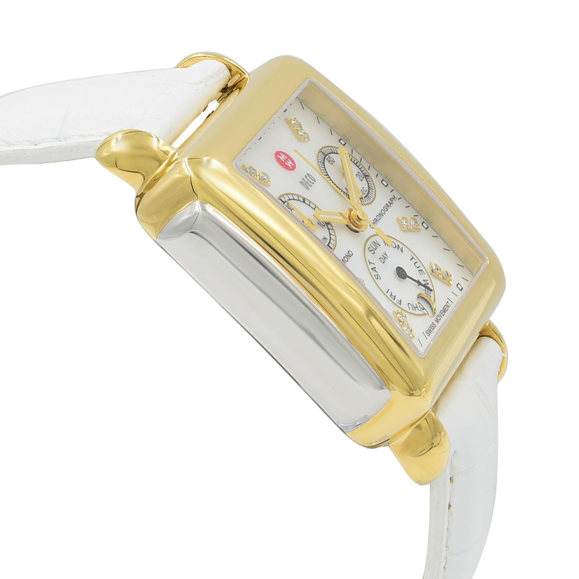 Michele Signature Deco Two-Tone MOP Dial Diamond Women's Watch MW06P00C9046 In New Condition In New York, NY