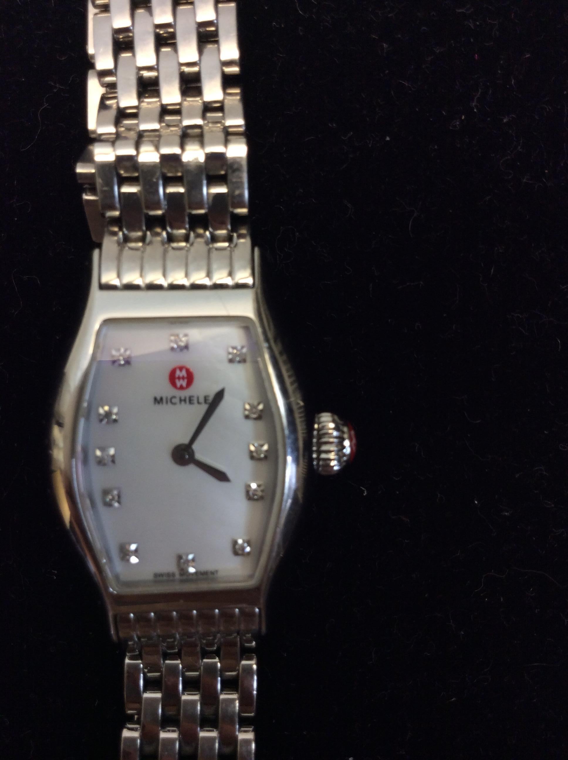 Michele Silver Stainless Steel Wrist Watch In Good Condition For Sale In Narberth, PA