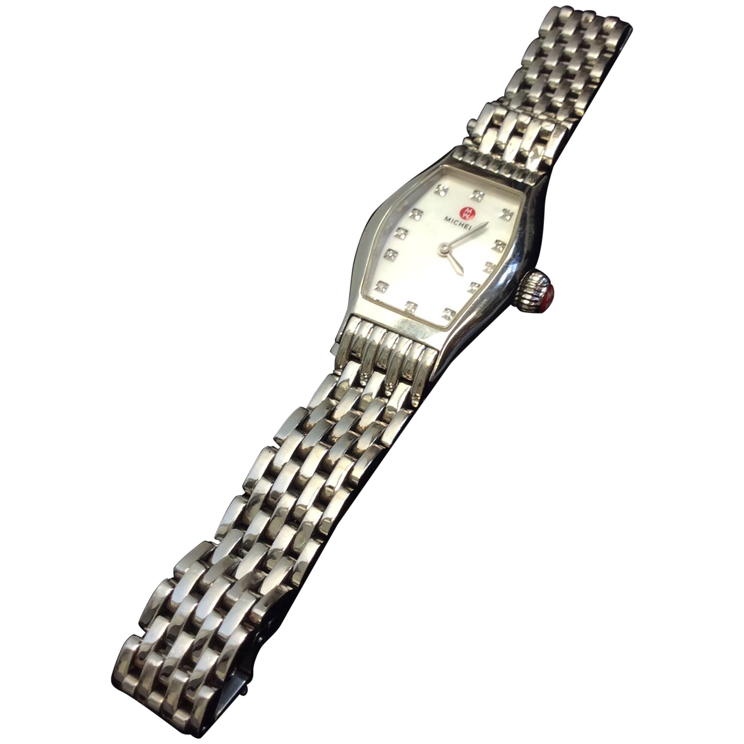 Michele Silver Stainless Steel Wrist Watch For Sale