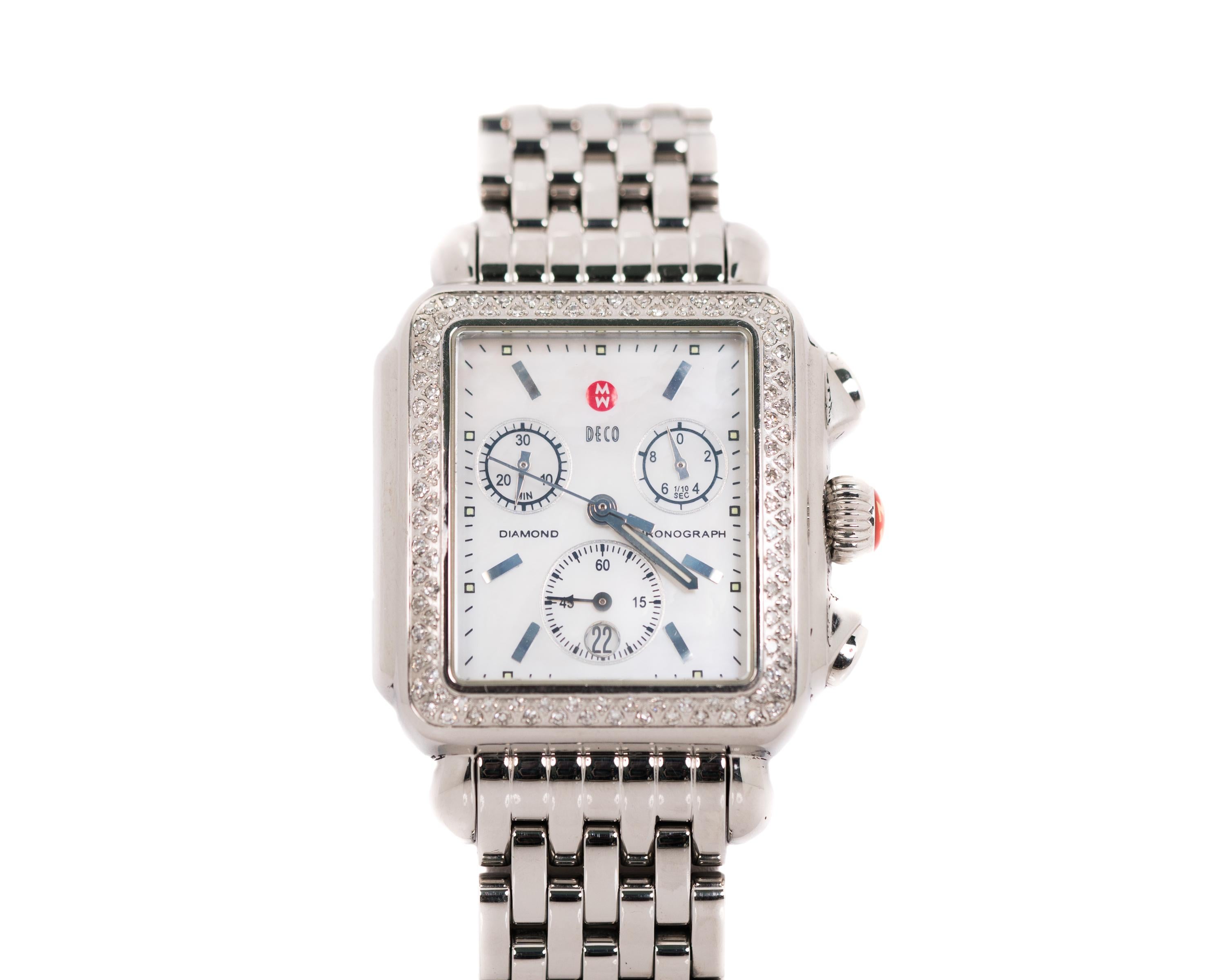 Michele Stainless Steel Deco Diamond Wrist Watch 2