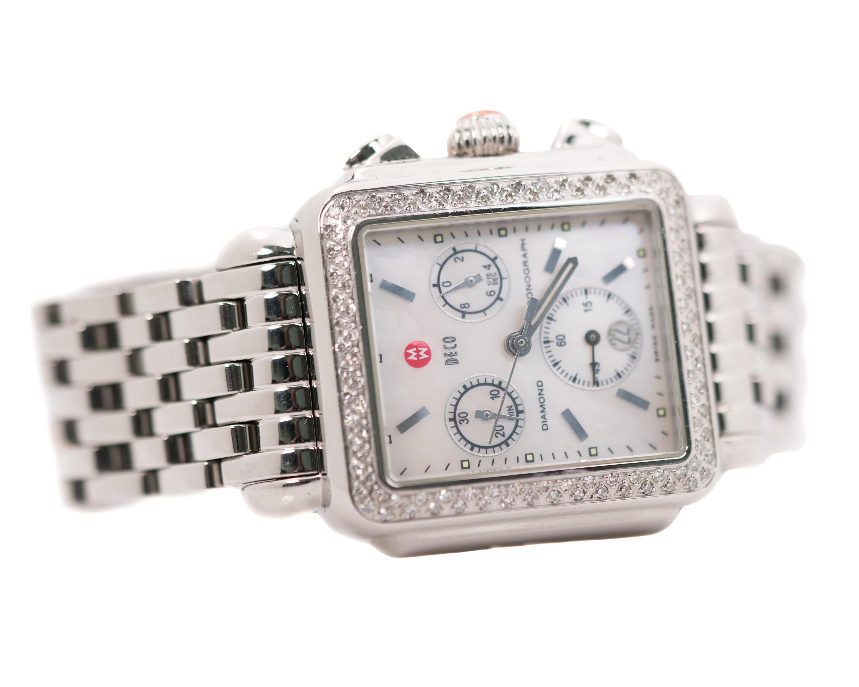 Women's Michele Stainless Steel Deco Diamond Wrist Watch