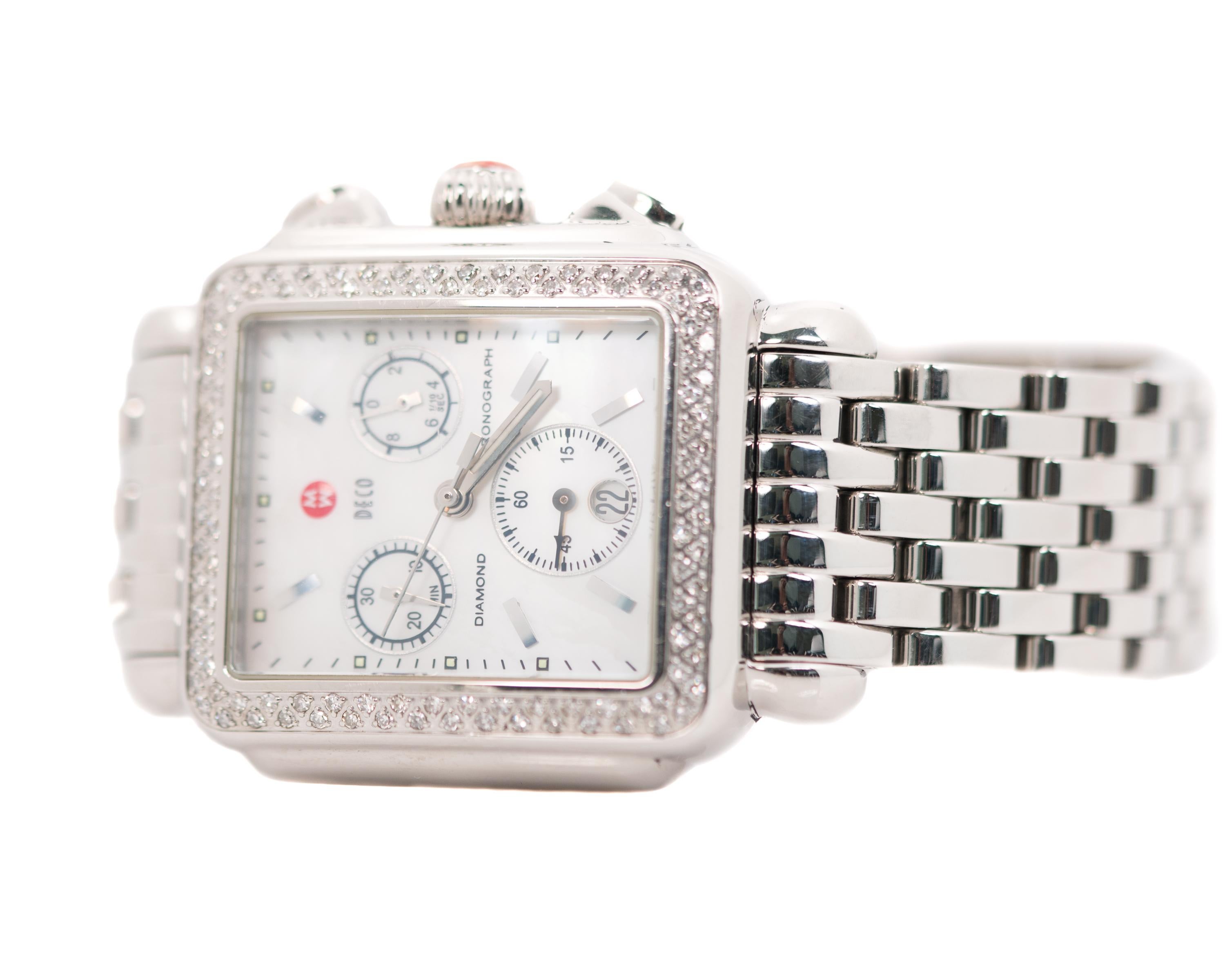 Michele Stainless Steel Deco Diamond Wrist Watch 1