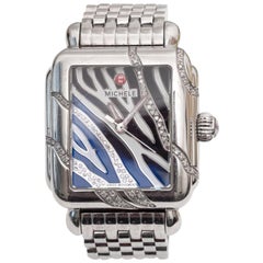 Used Michele Stainless Steel Diamond Safari Zebra Dial Wristwatch