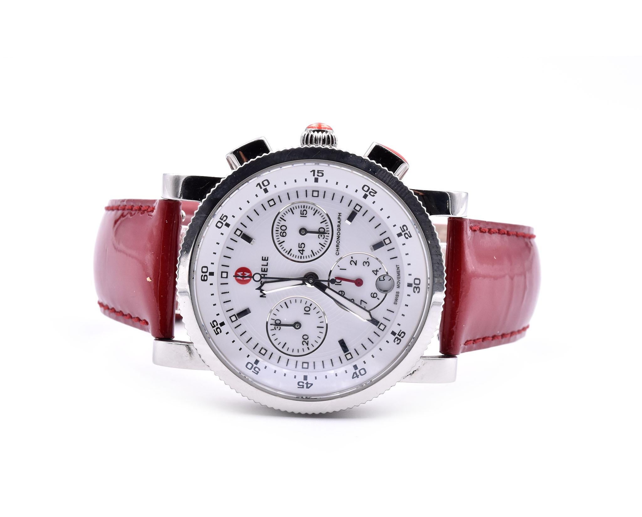 Movement: quartz
Function: hours, minutes, seconds, date, hour totalizer 
Case: 38mm round case, sapphire crystal
Dial: white 
Band: red interchangeable leather strap
Serial #: SS07XXX
Reference #: MW01C00D9001

No Box or Papers.
Guaranteed to be