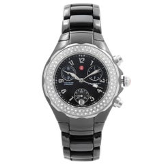 Michele Tahitian Ceramic Diamond Bezel Black Dial Ladies Watch MWW12A000005