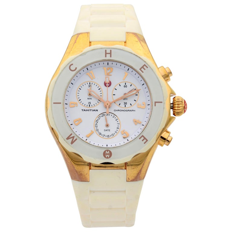 Michele Tahitian Jelly Bean White Steel Rubber Quartz Ladies Watch