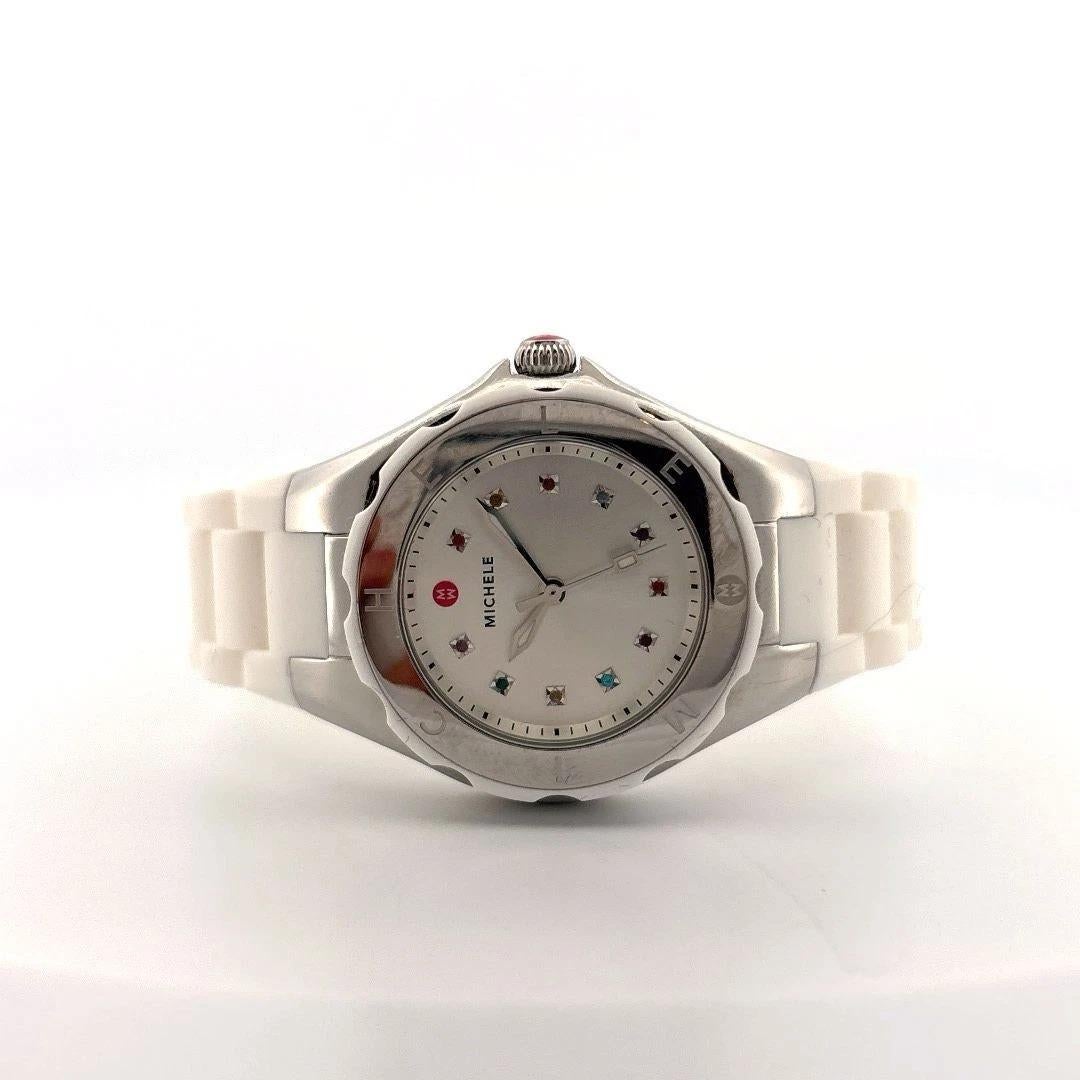 Rétro Michele Tahitian Steel White Silicone Box & Card MW12P000001 Jelly Bean Watch en vente