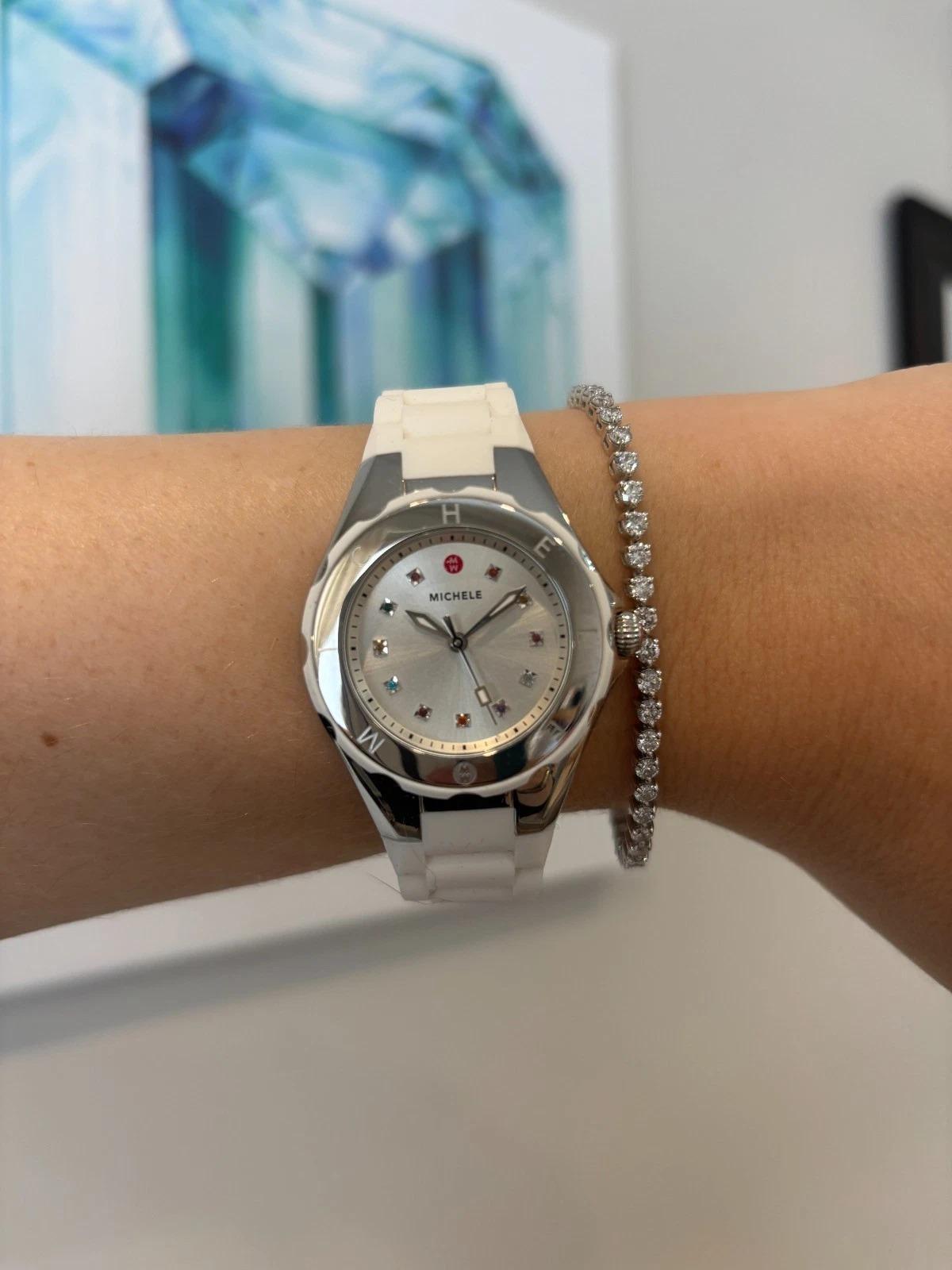 Michele Tahitian Steel White Silicone Box & Card MW12P000001 Jelly Bean Watch en vente 1