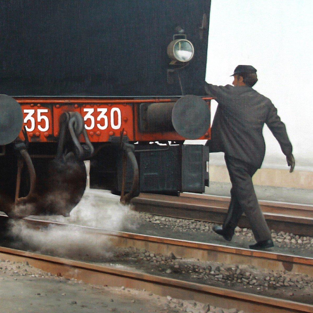 Huile sur toile « The Locomotive - 1974 » de Michele Taricco 1