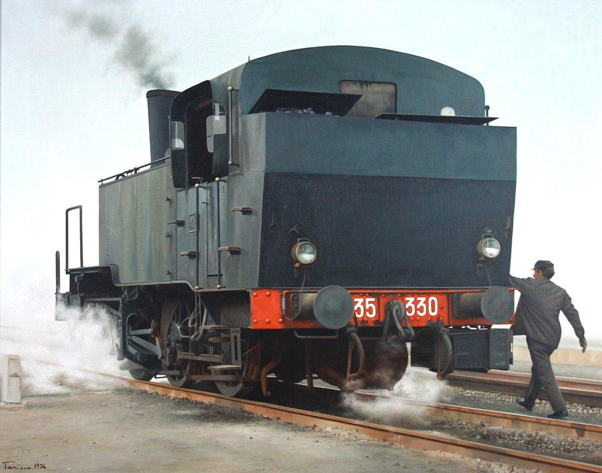 Huile sur toile « The Locomotive - 1974 » de Michele Taricco 2