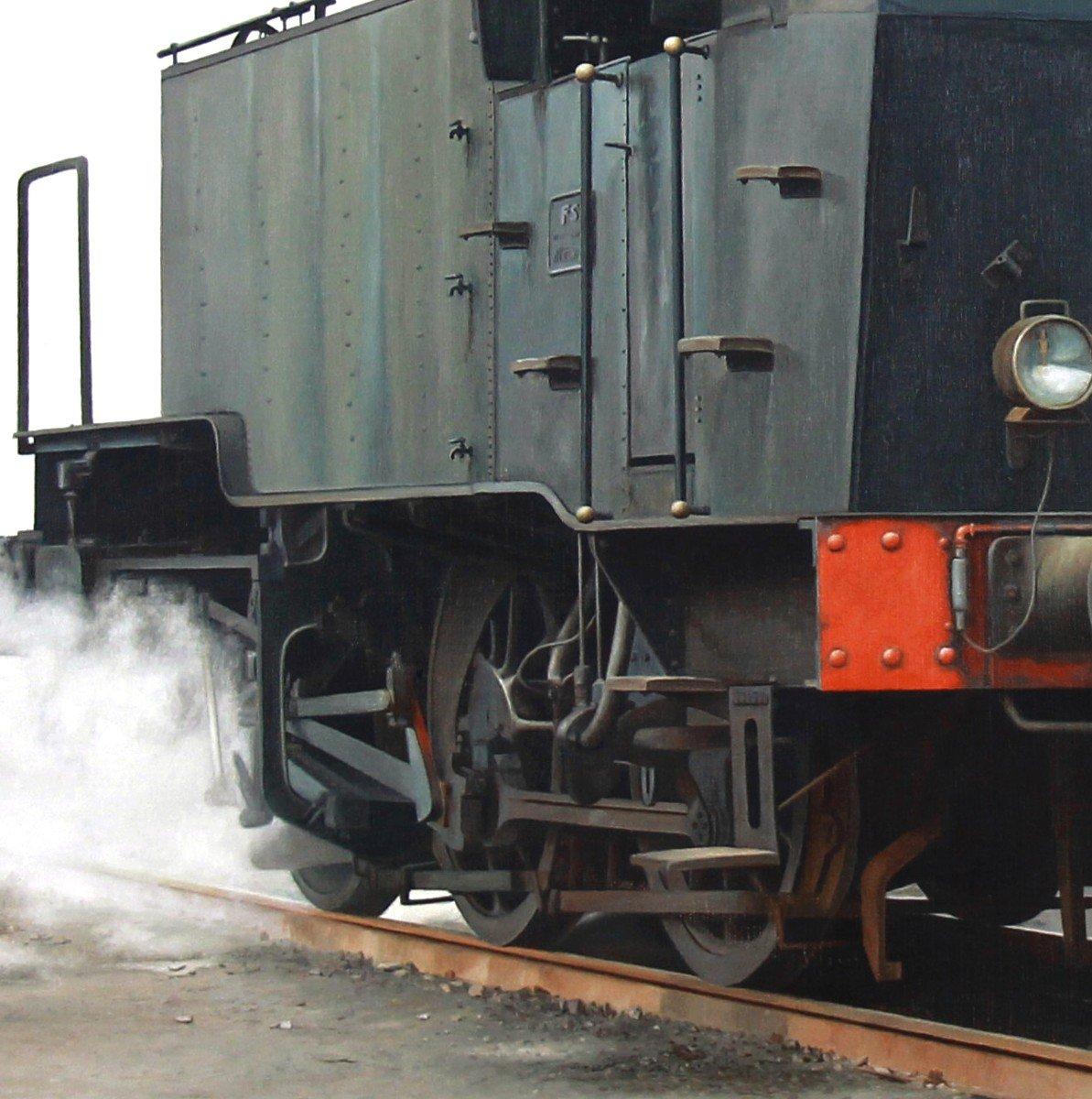 Huile sur toile « The Locomotive - 1974 » de Michele Taricco 3