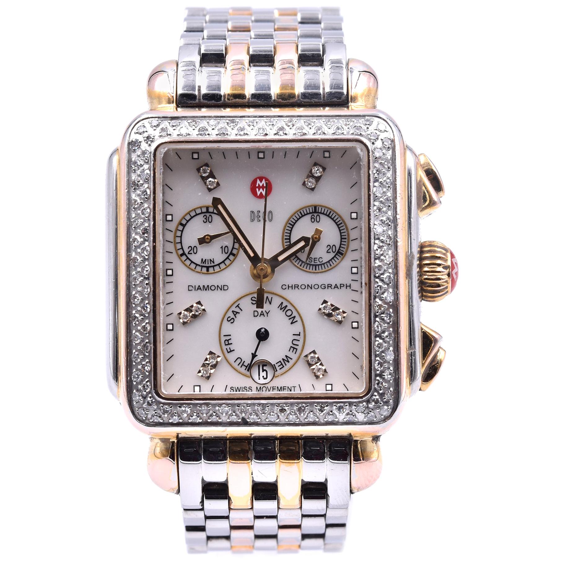 Michele Two-Tone Deco Diamond Watch Ref. MW06P01C5046 at 1stDibs